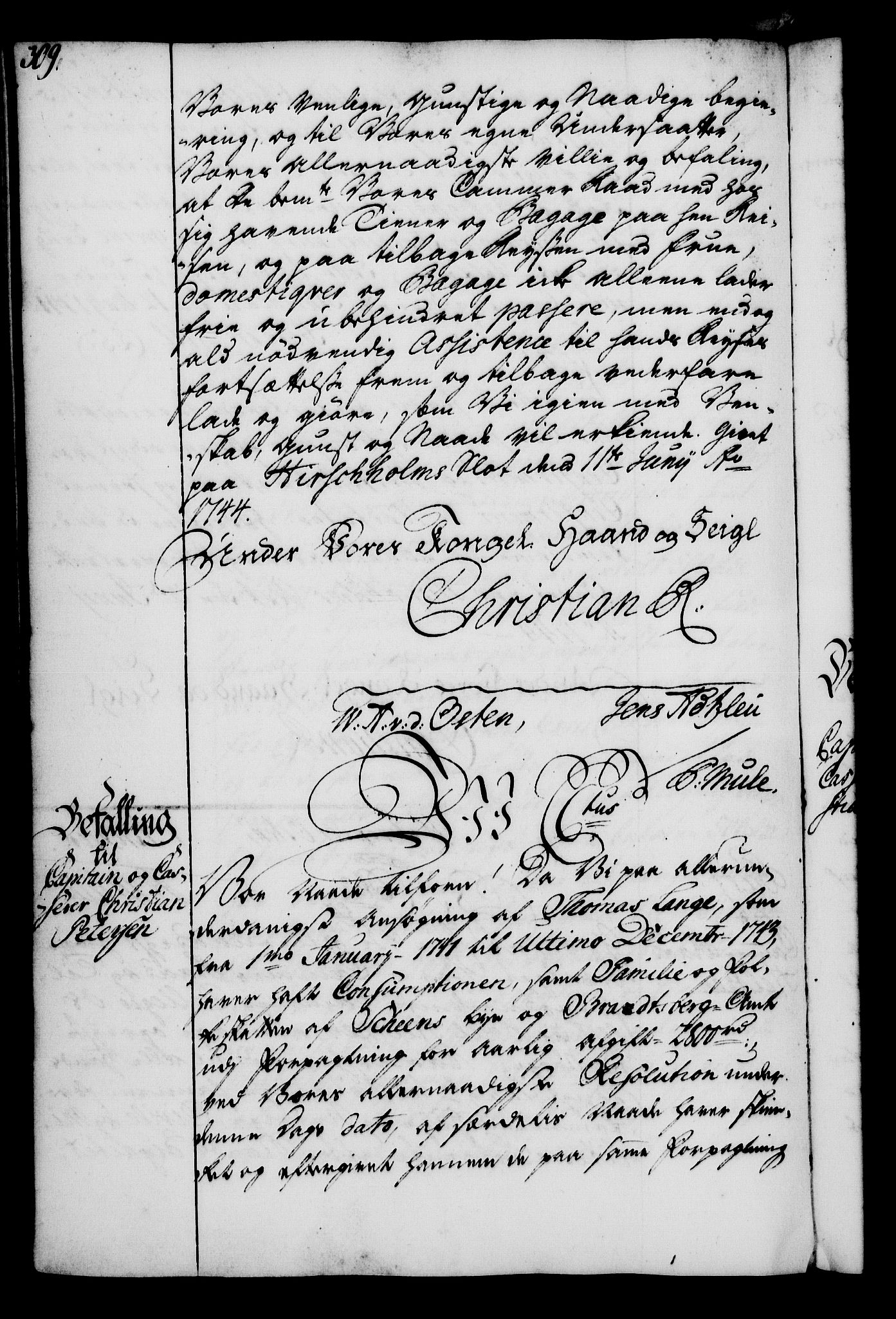 Rentekammeret, Kammerkanselliet, RA/EA-3111/G/Gg/Gga/L0005: Norsk ekspedisjonsprotokoll med register (merket RK 53.5), 1741-1749, p. 309