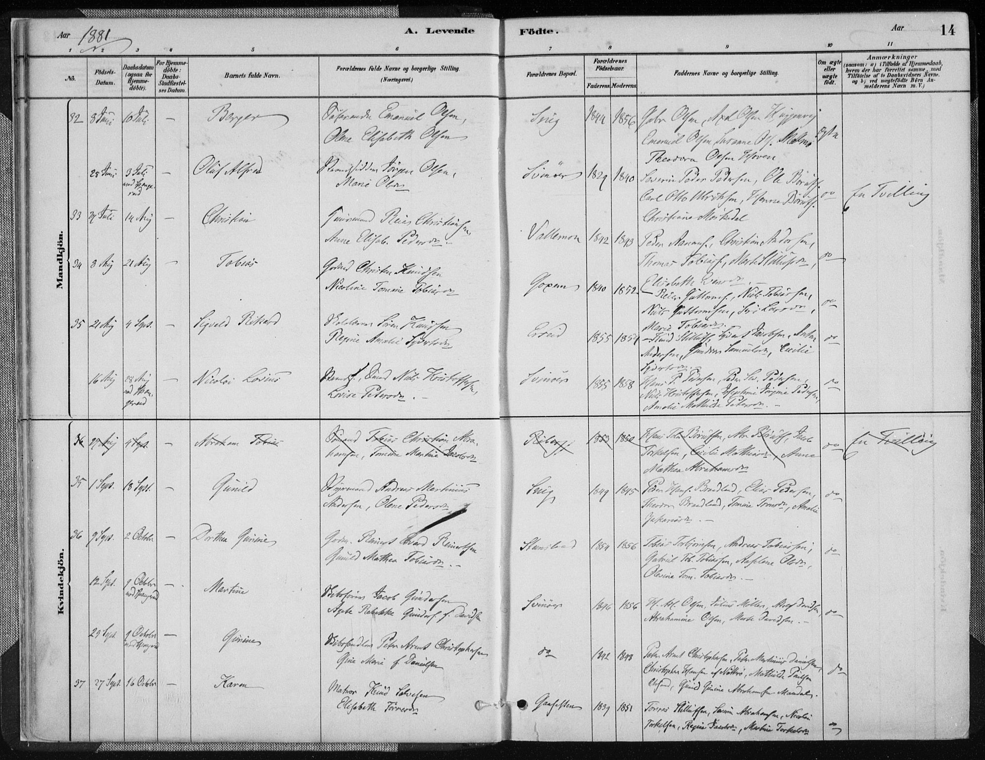 Sør-Audnedal sokneprestkontor, AV/SAK-1111-0039/F/Fa/Fab/L0009: Parish register (official) no. A 9, 1880-1895, p. 14