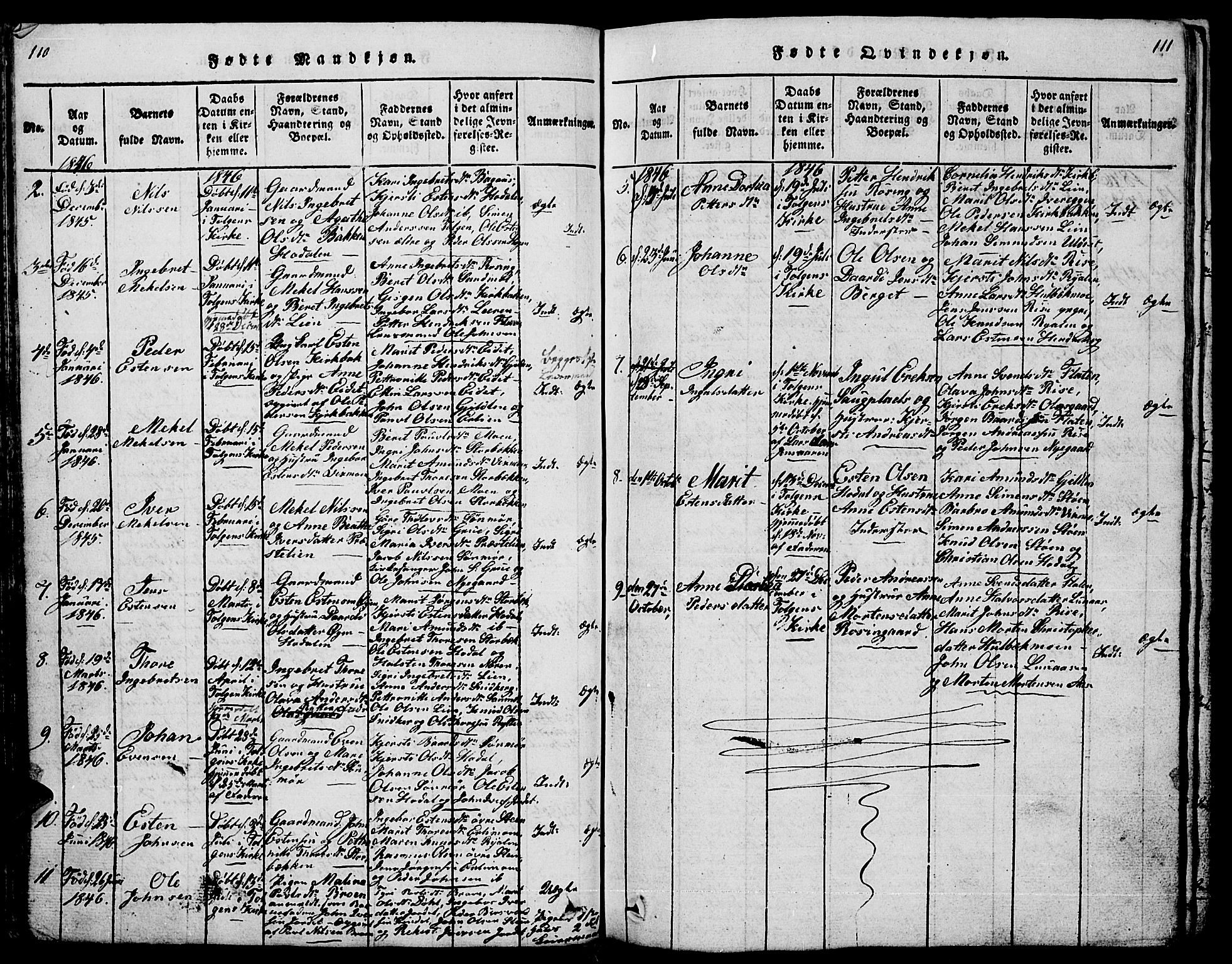 Tolga prestekontor, AV/SAH-PREST-062/L/L0001: Parish register (copy) no. 1, 1814-1877, p. 110-111