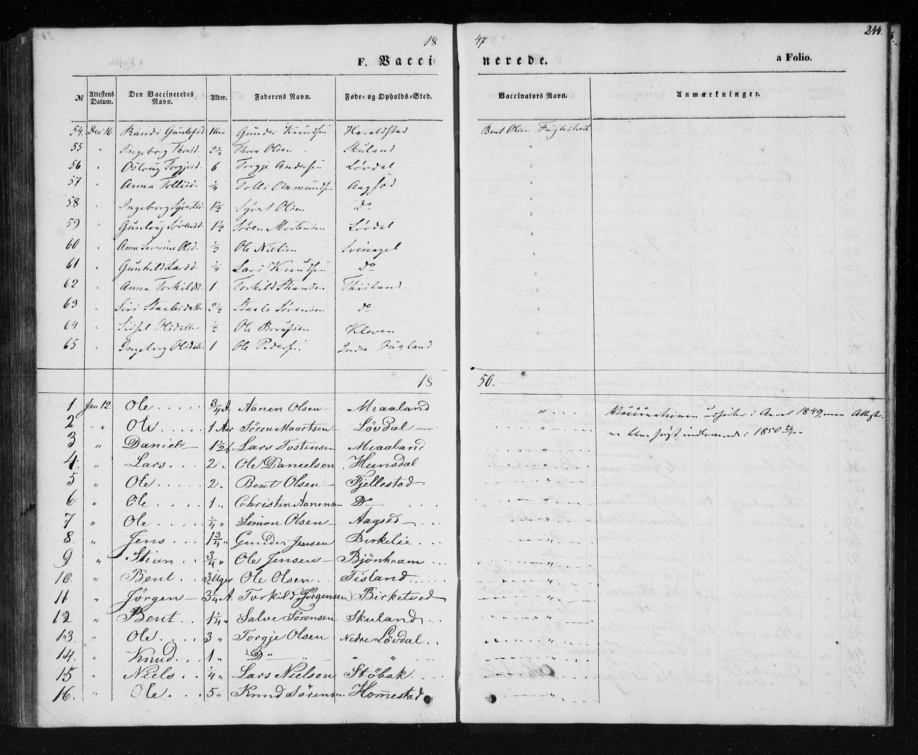 Holum sokneprestkontor, AV/SAK-1111-0022/F/Fa/Fab/L0005: Parish register (official) no. A 5, 1847-1874, p. 244