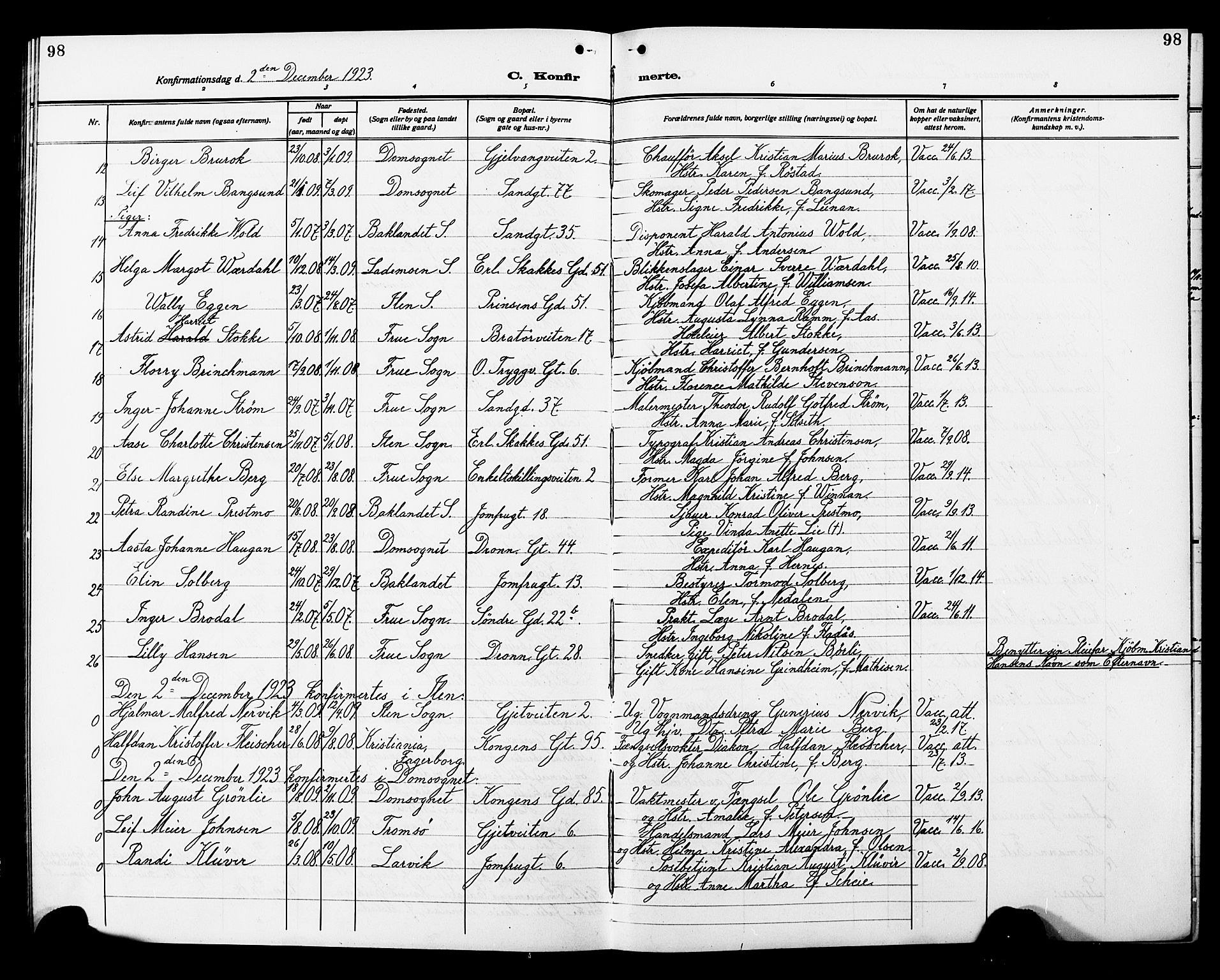 Ministerialprotokoller, klokkerbøker og fødselsregistre - Sør-Trøndelag, SAT/A-1456/602/L0147: Parish register (copy) no. 602C15, 1911-1924, p. 98