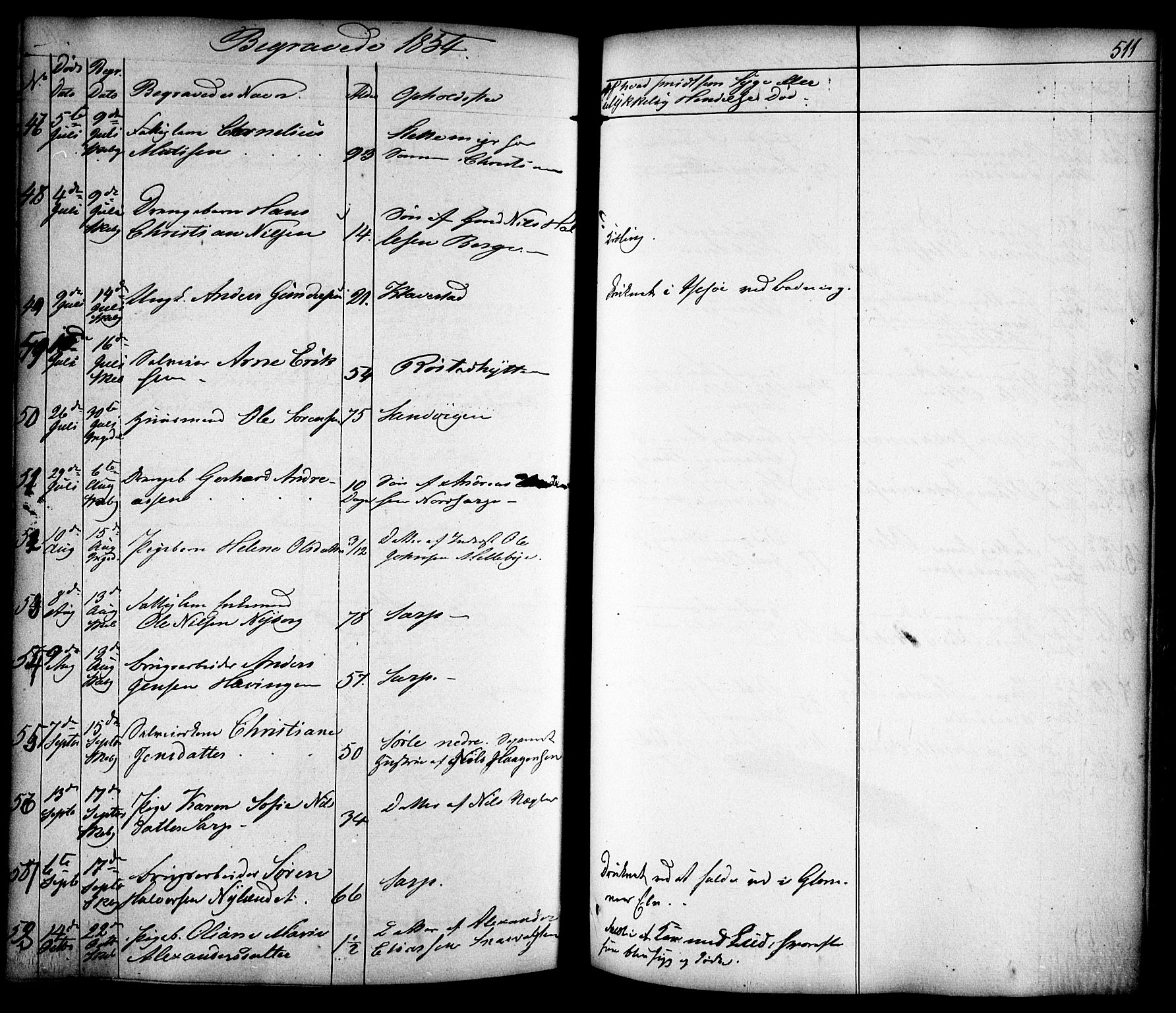Skjeberg prestekontor Kirkebøker, SAO/A-10923/F/Fa/L0006: Parish register (official) no. I 6, 1846-1858, p. 511