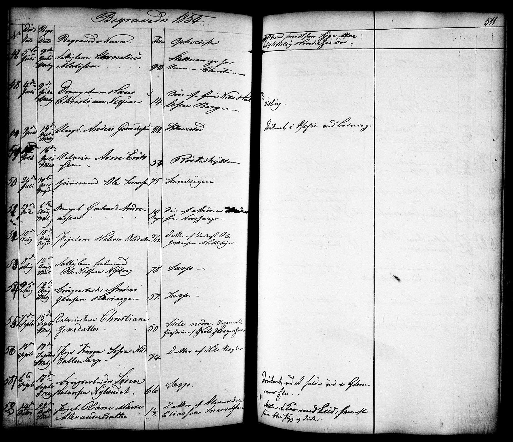 Skjeberg prestekontor Kirkebøker, AV/SAO-A-10923/F/Fa/L0006: Parish register (official) no. I 6, 1846-1858, p. 511