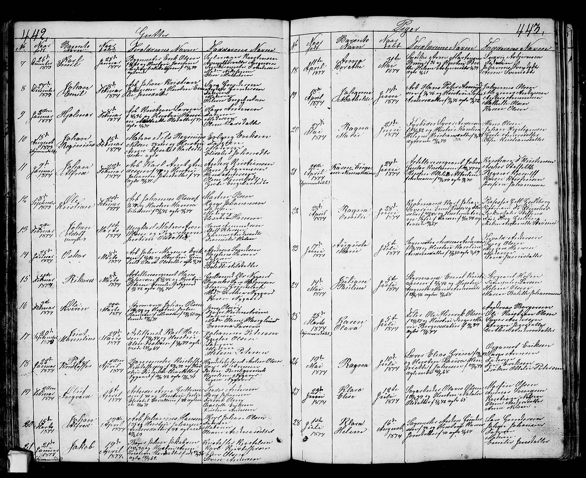 Fredrikstad prestekontor Kirkebøker, AV/SAO-A-11082/G/Ga/L0001: Parish register (copy) no. 1, 1824-1879, p. 442-443