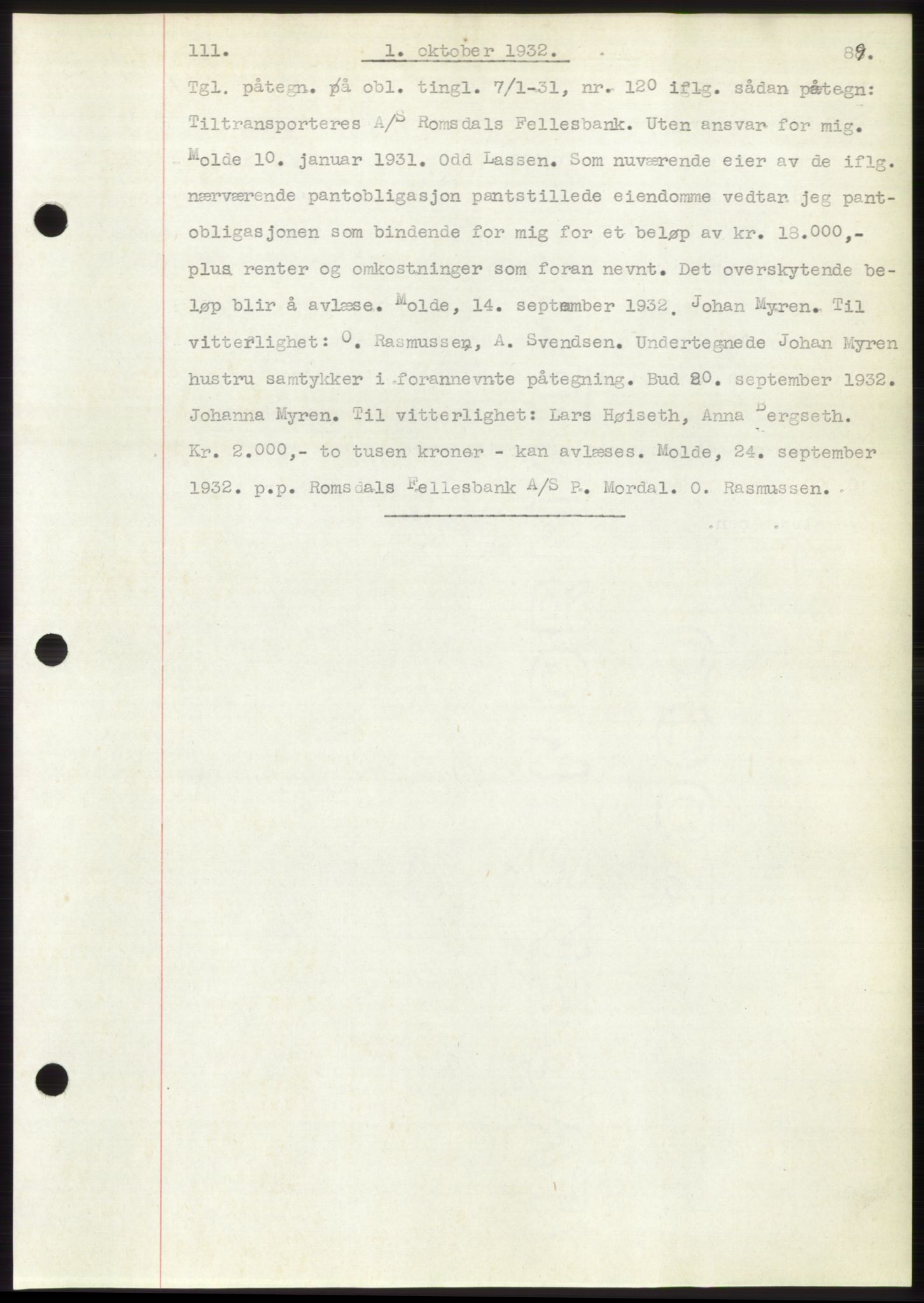 Romsdal sorenskriveri, AV/SAT-A-4149/1/2/2C/L0062: Mortgage book no. 56, 1932-1933, Deed date: 01.10.1932