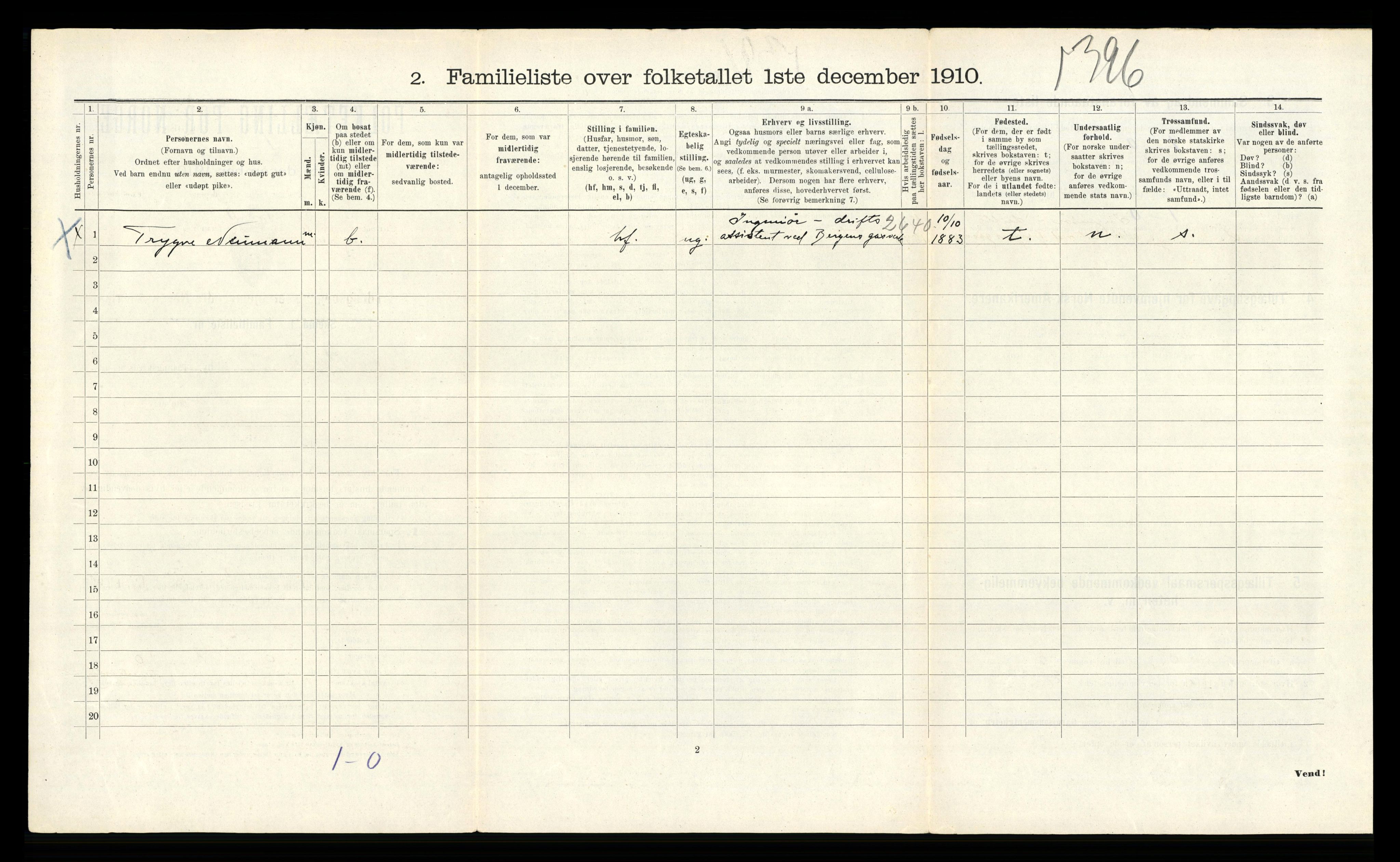 RA, 1910 census for Bergen, 1910, p. 1912