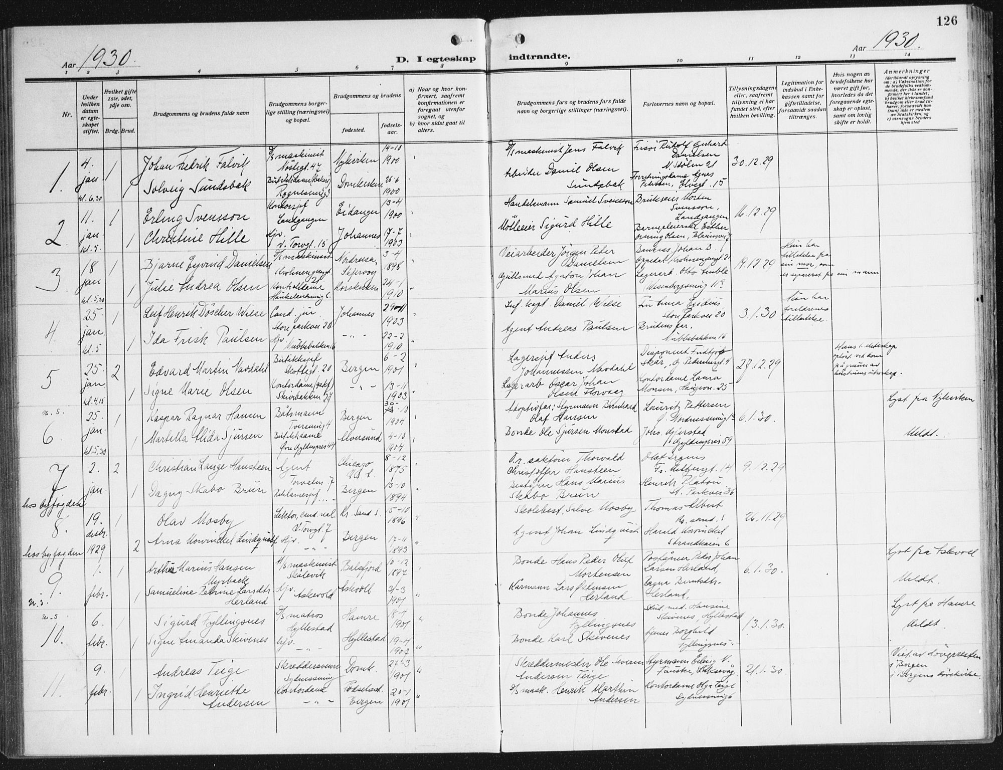 Domkirken sokneprestembete, SAB/A-74801/H/Haa/L0039: Parish register (official) no. D 6, 1921-1937, p. 126
