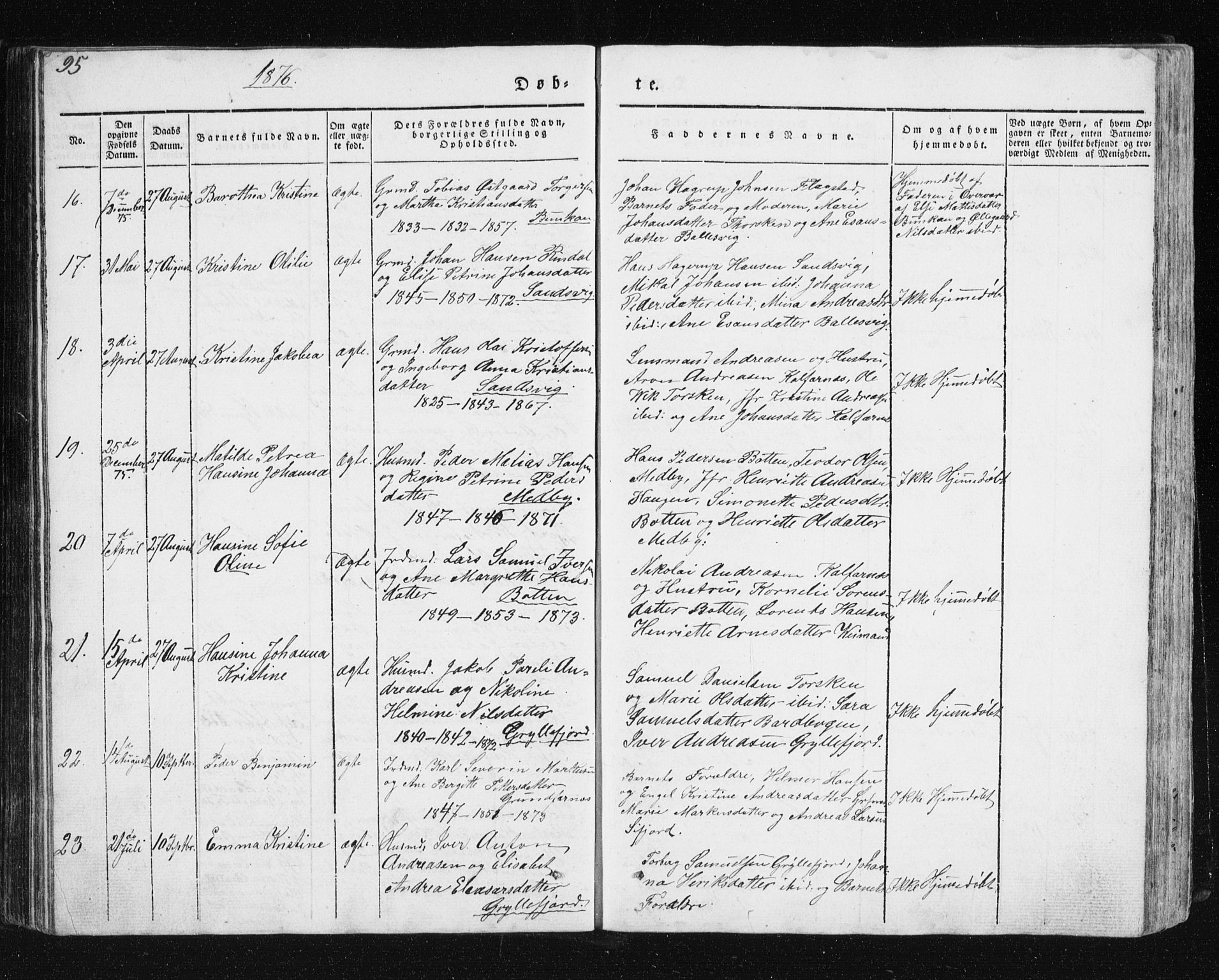 Berg sokneprestkontor, AV/SATØ-S-1318/G/Ga/Gab/L0011klokker: Parish register (copy) no. 11, 1833-1878, p. 95