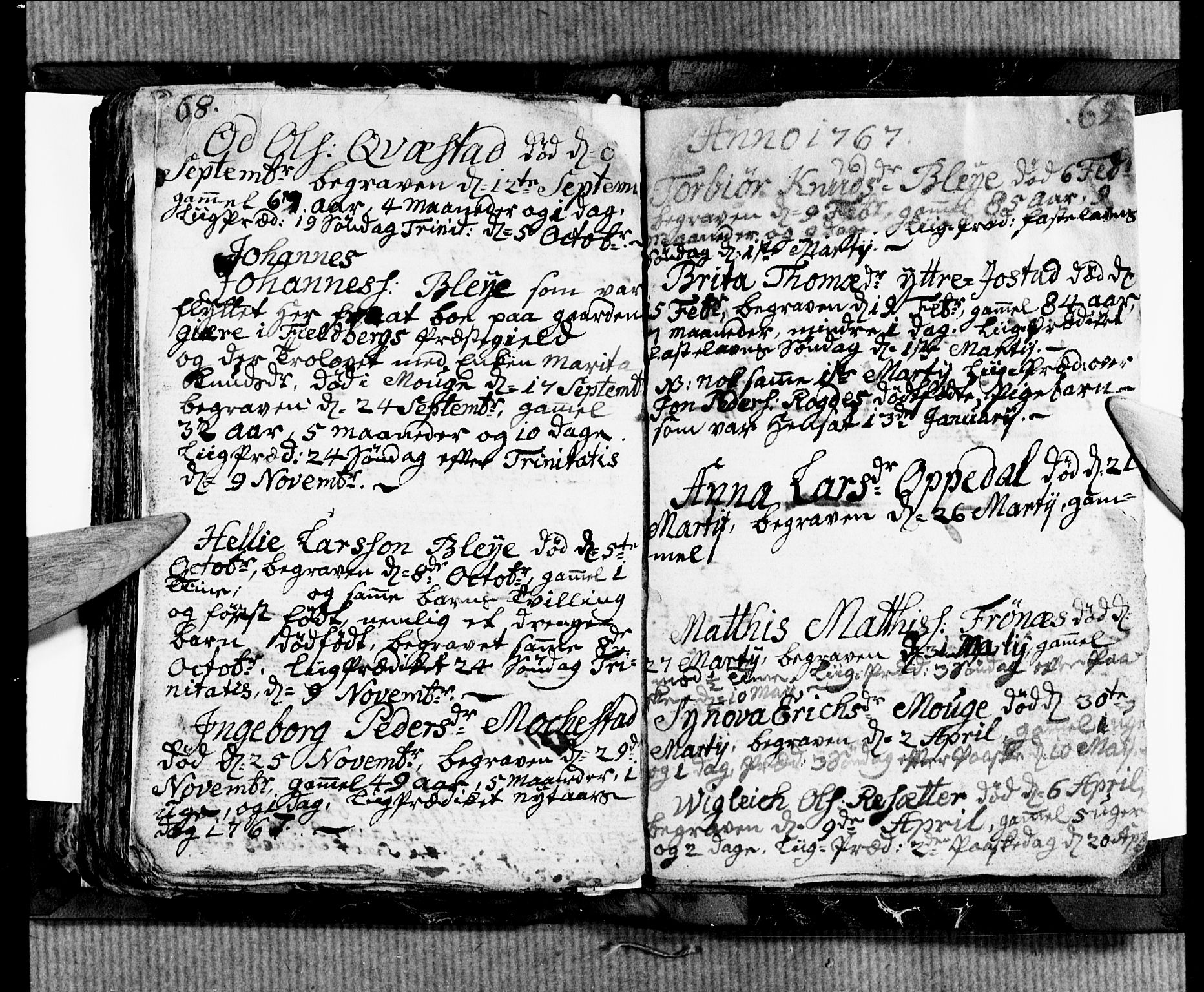 Ullensvang sokneprestembete, SAB/A-78701/H/Hab: Parish register (copy) no. B 2, 1766-1768, p. 68-69