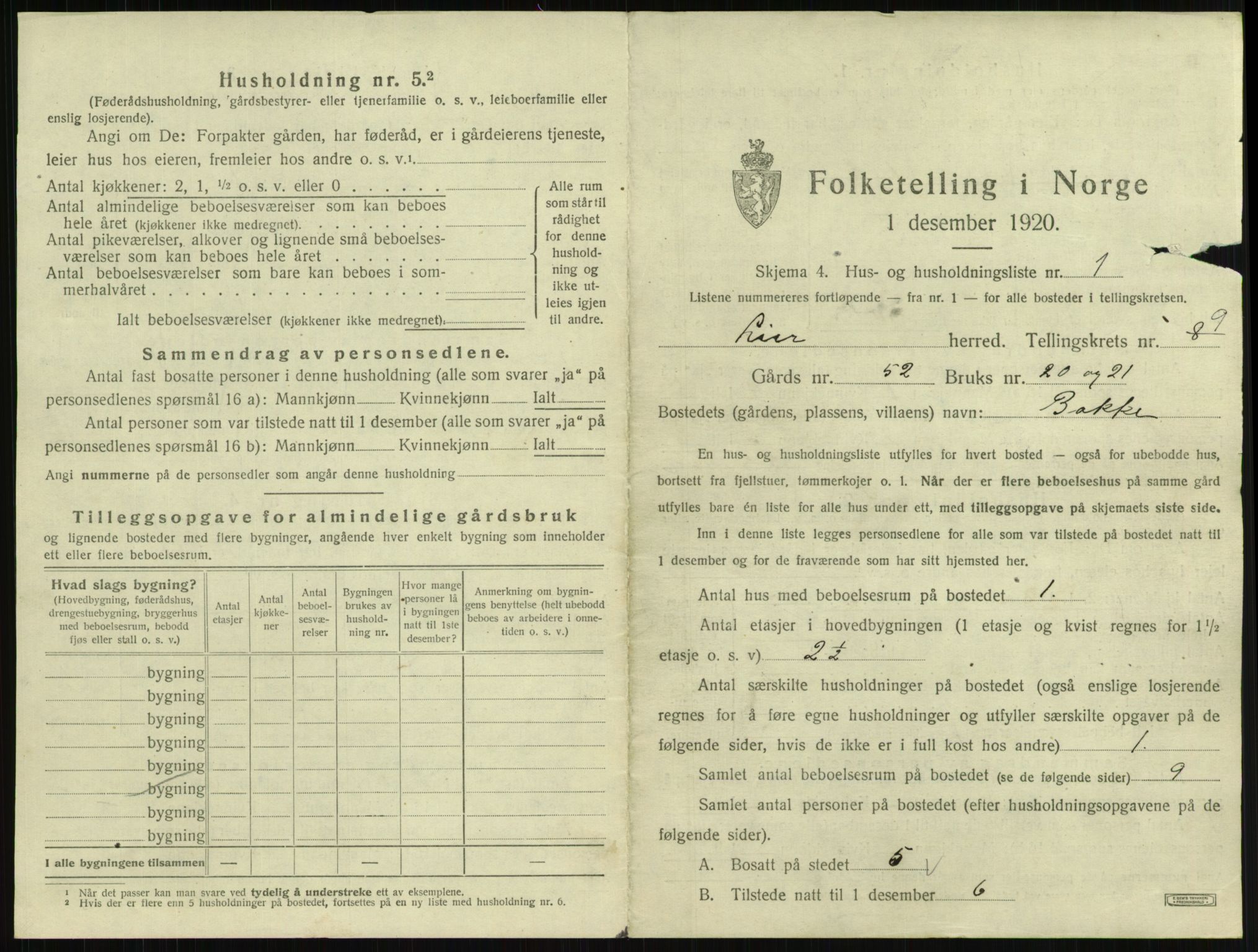 SAKO, 1920 census for Lier, 1920, p. 1443