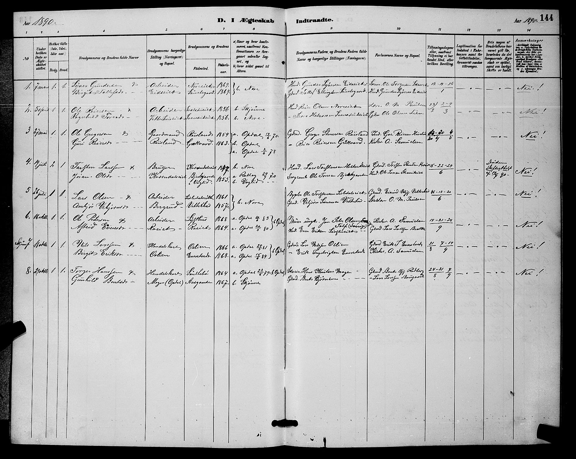 Nore kirkebøker, SAKO/A-238/G/Ga/L0003: Parish register (copy) no. I 3, 1886-1903, p. 144