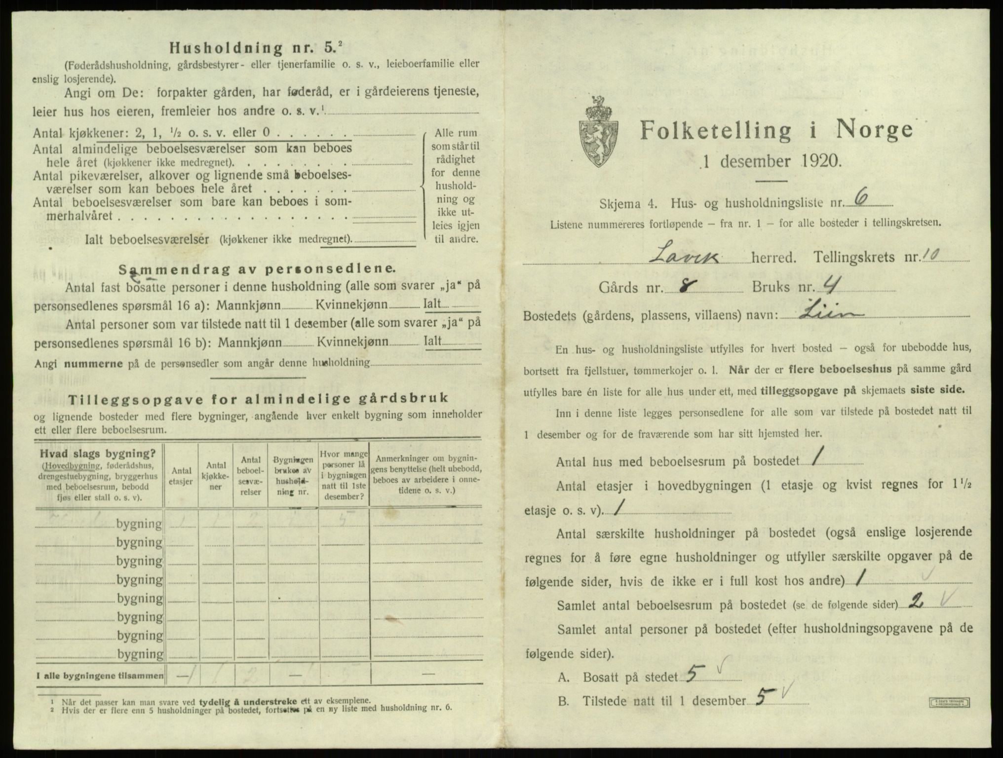 SAB, 1920 census for Lavik, 1920, p. 368