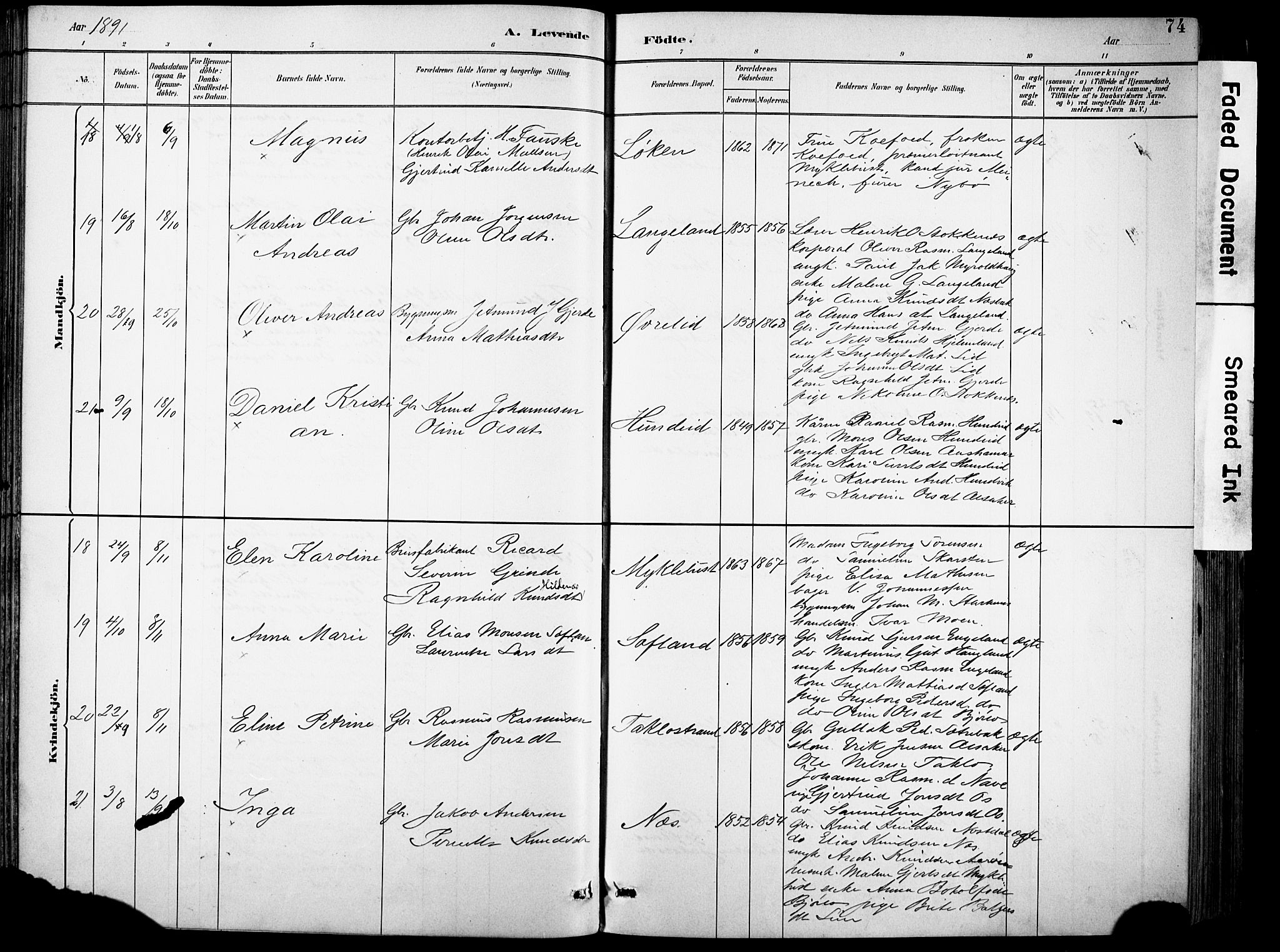 Eid sokneprestembete, AV/SAB-A-82301/H/Hab/Habb/L0002: Parish register (copy) no. B 2, 1882-1907, p. 74