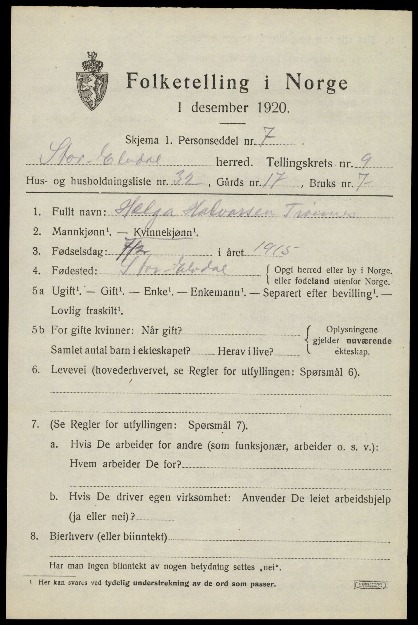 SAH, 1920 census for Stor-Elvdal, 1920, p. 8856