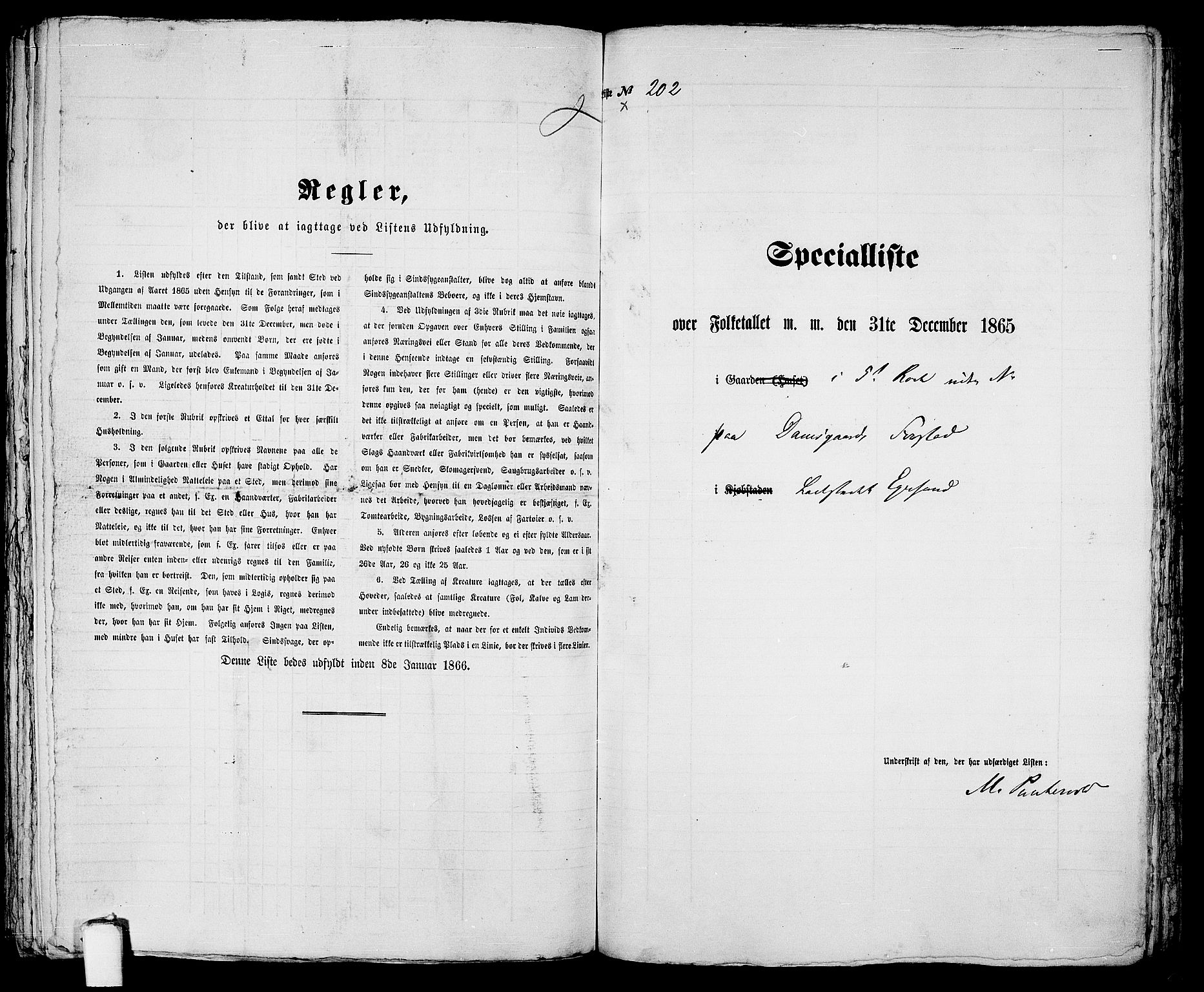 RA, 1865 census for Eigersund parish, Egersund town, 1865, p. 416