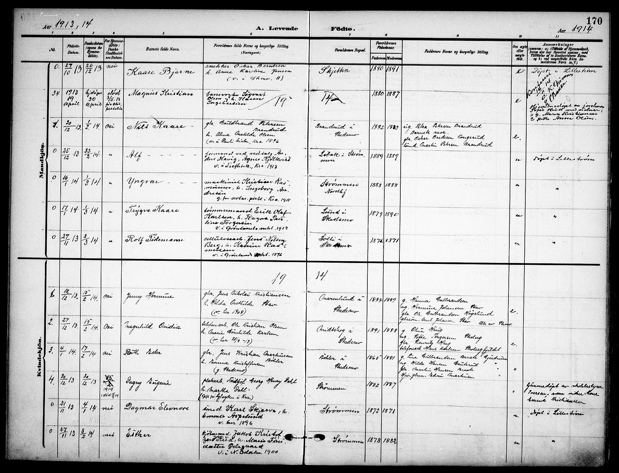 Skedsmo prestekontor Kirkebøker, AV/SAO-A-10033a/F/Fa/L0015: Parish register (official) no. I 15, 1902-1917, p. 170