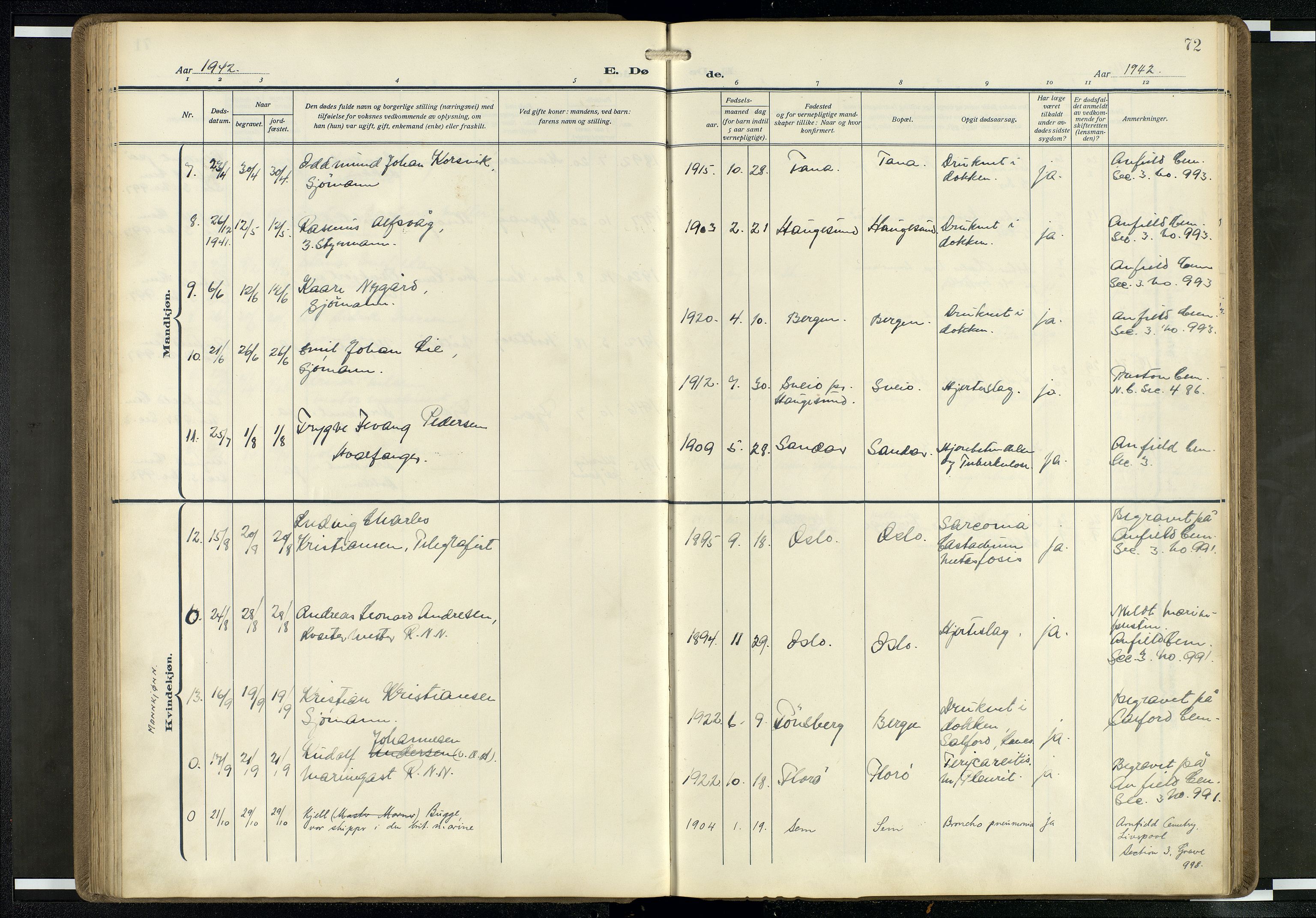 Den norske sjømannsmisjon i utlandet/Mersey-havnene (Liverpool), AV/SAB-SAB/PA-0104/H/Ha/L0001: Parish register (official) no. A 1, 1919-1954, p. 71b-72a