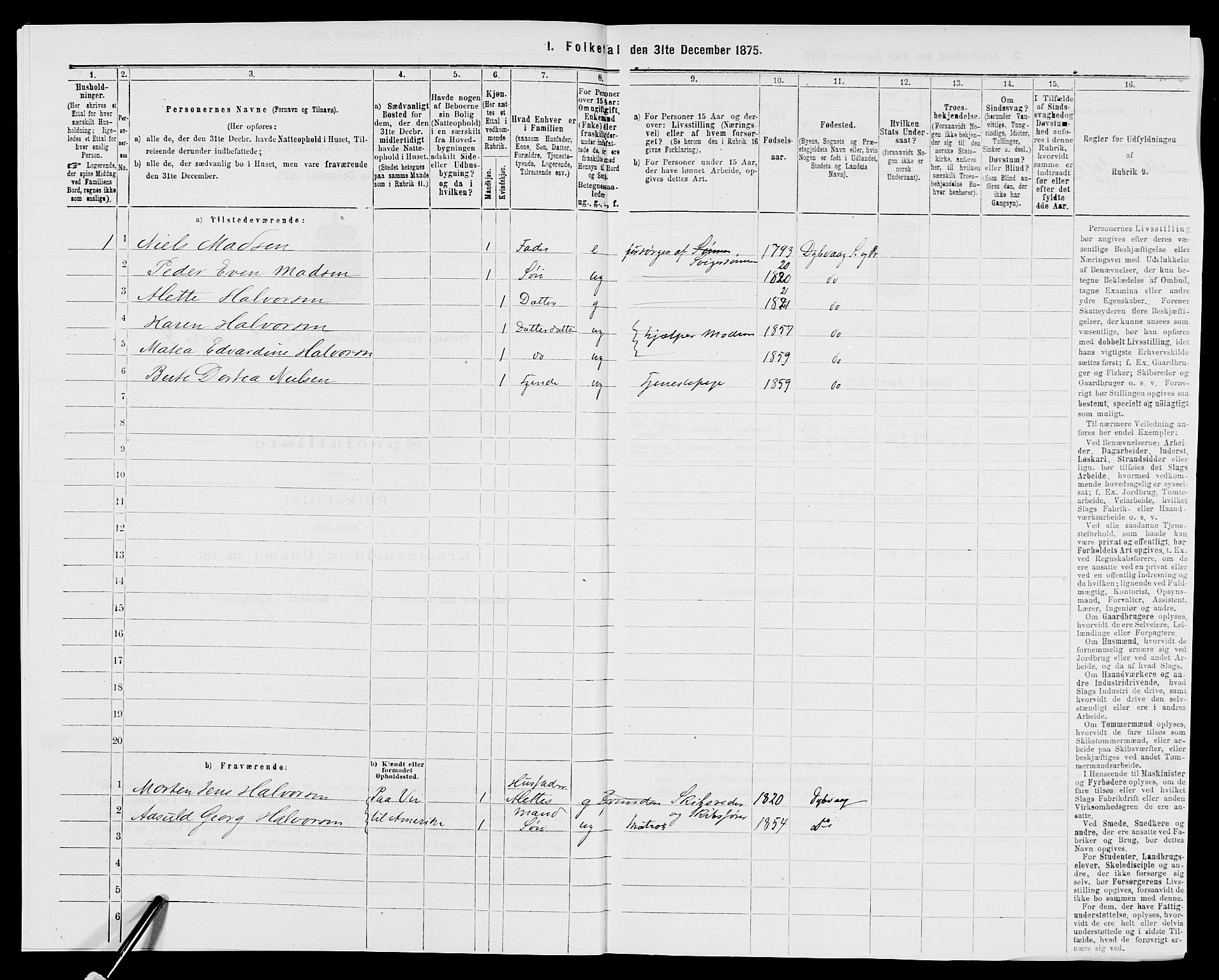 SAK, 1875 census for 0915P Dypvåg, 1875, p. 542