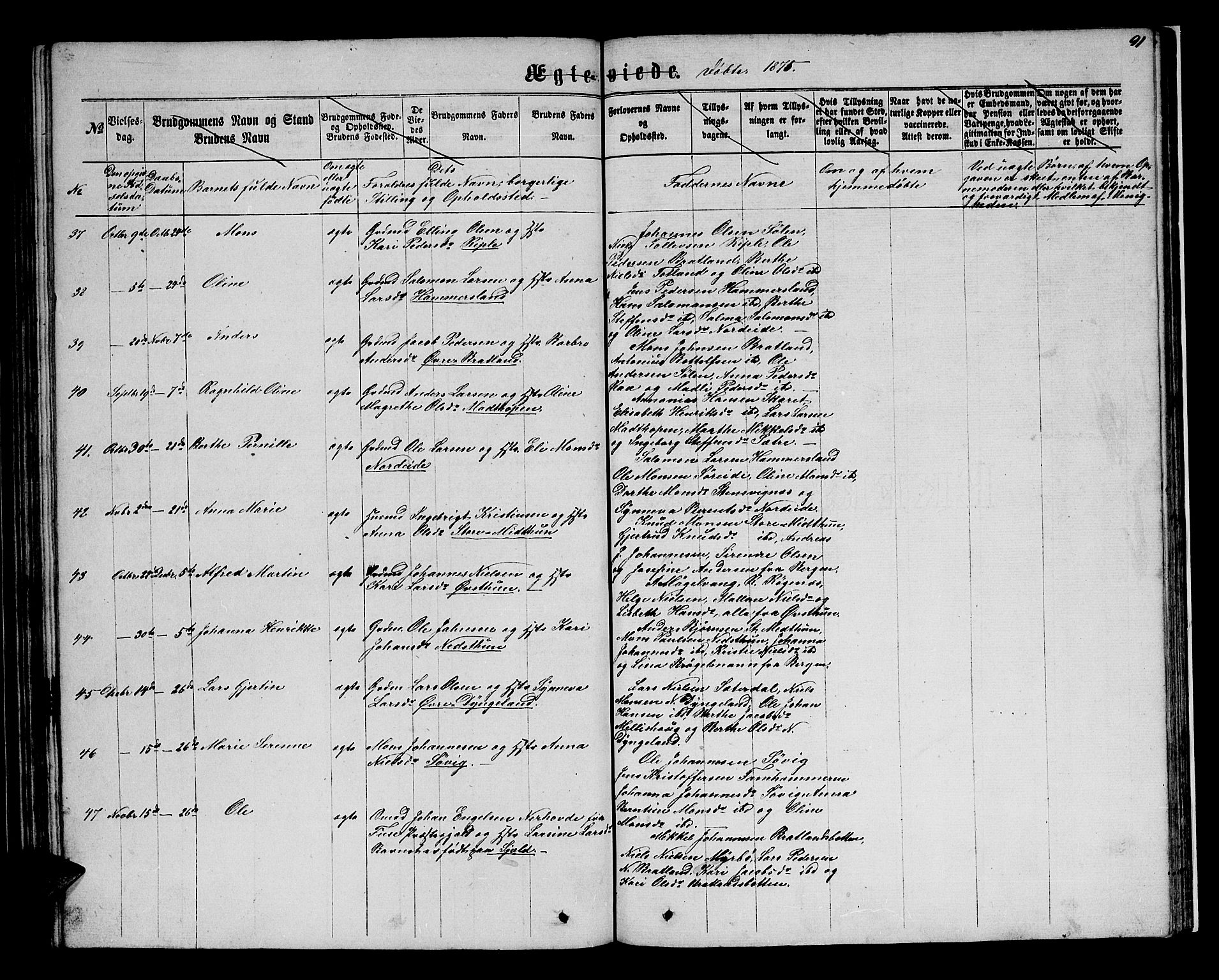 Birkeland Sokneprestembete, SAB/A-74601/H/Hab: Parish register (copy) no. A 2, 1863-1876, p. 91