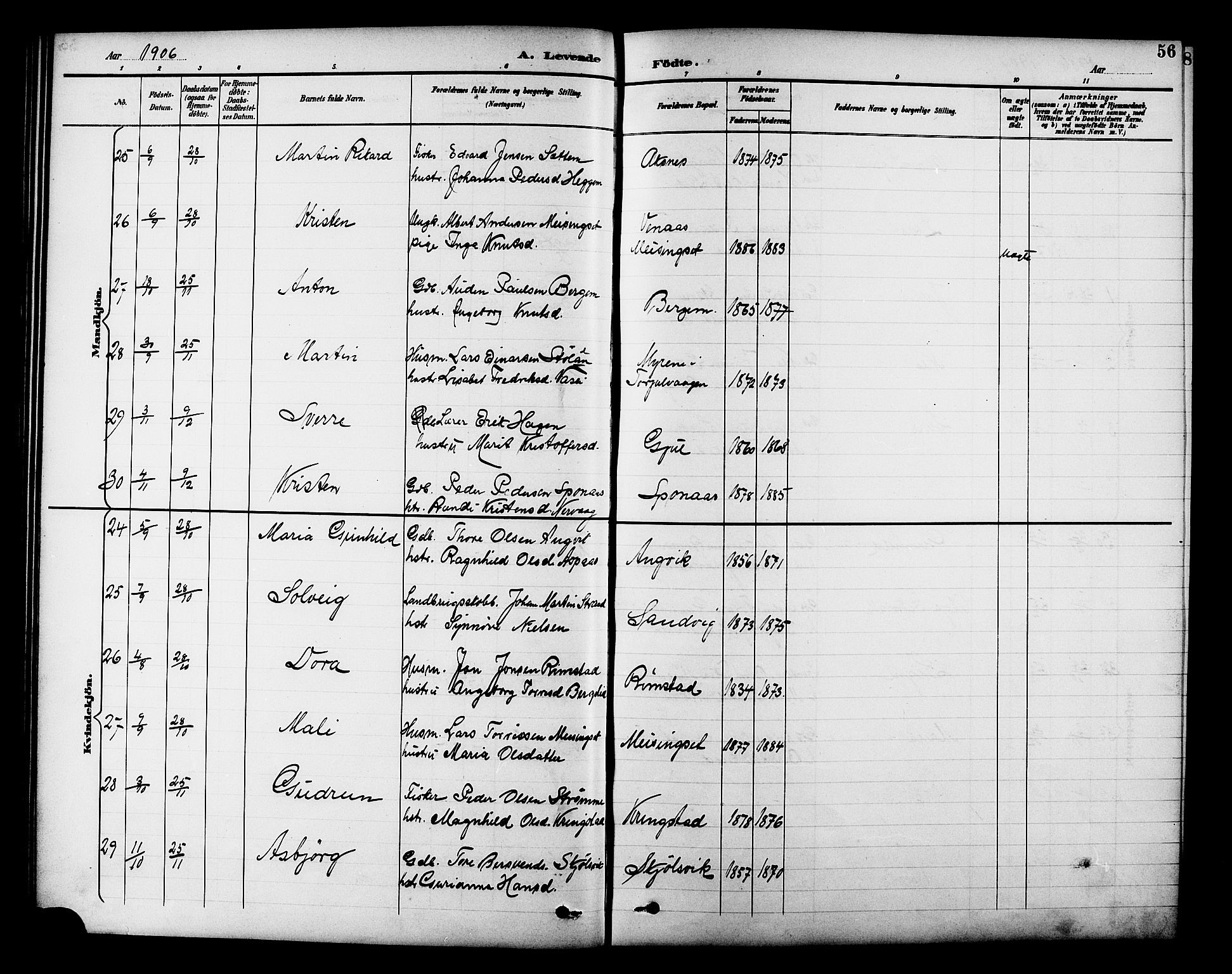 Ministerialprotokoller, klokkerbøker og fødselsregistre - Møre og Romsdal, AV/SAT-A-1454/586/L0992: Parish register (copy) no. 586C03, 1892-1909, p. 56