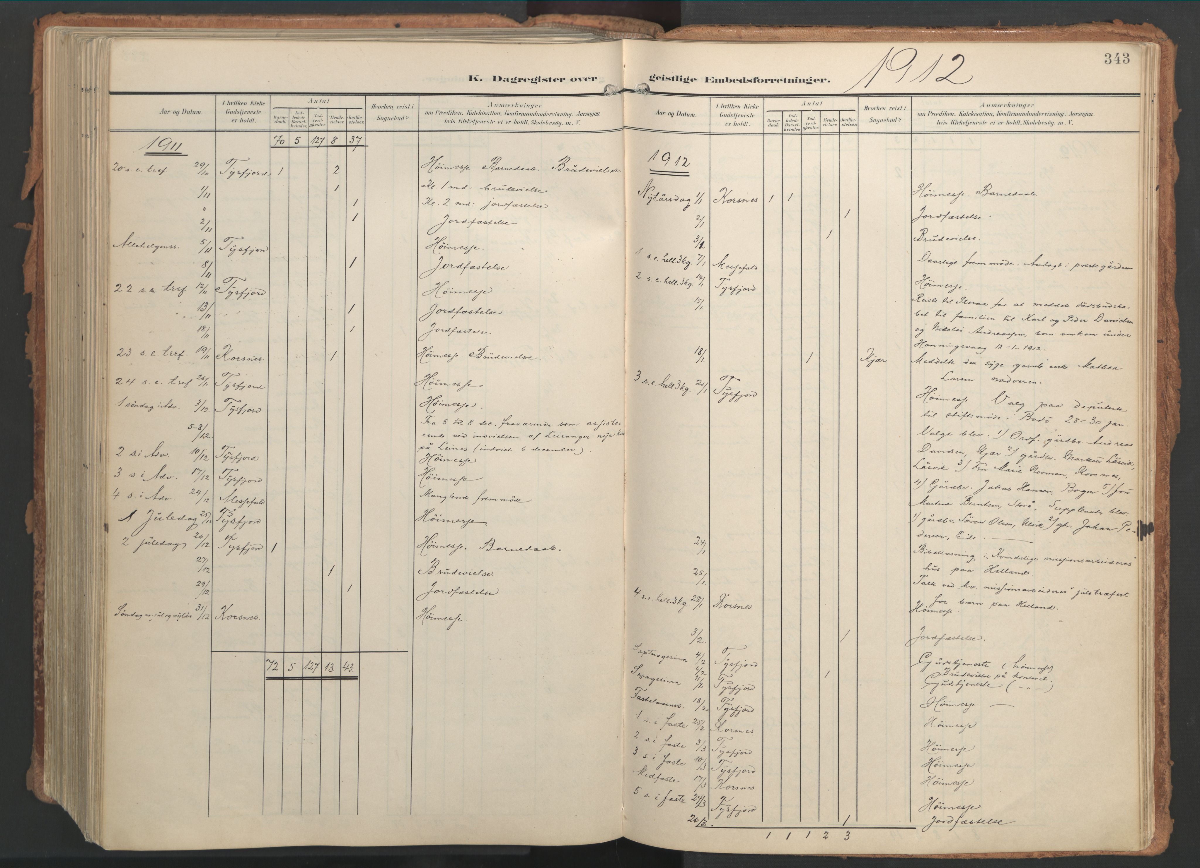 Ministerialprotokoller, klokkerbøker og fødselsregistre - Nordland, AV/SAT-A-1459/861/L0871: Parish register (official) no. 861A06, 1903-1916, p. 343