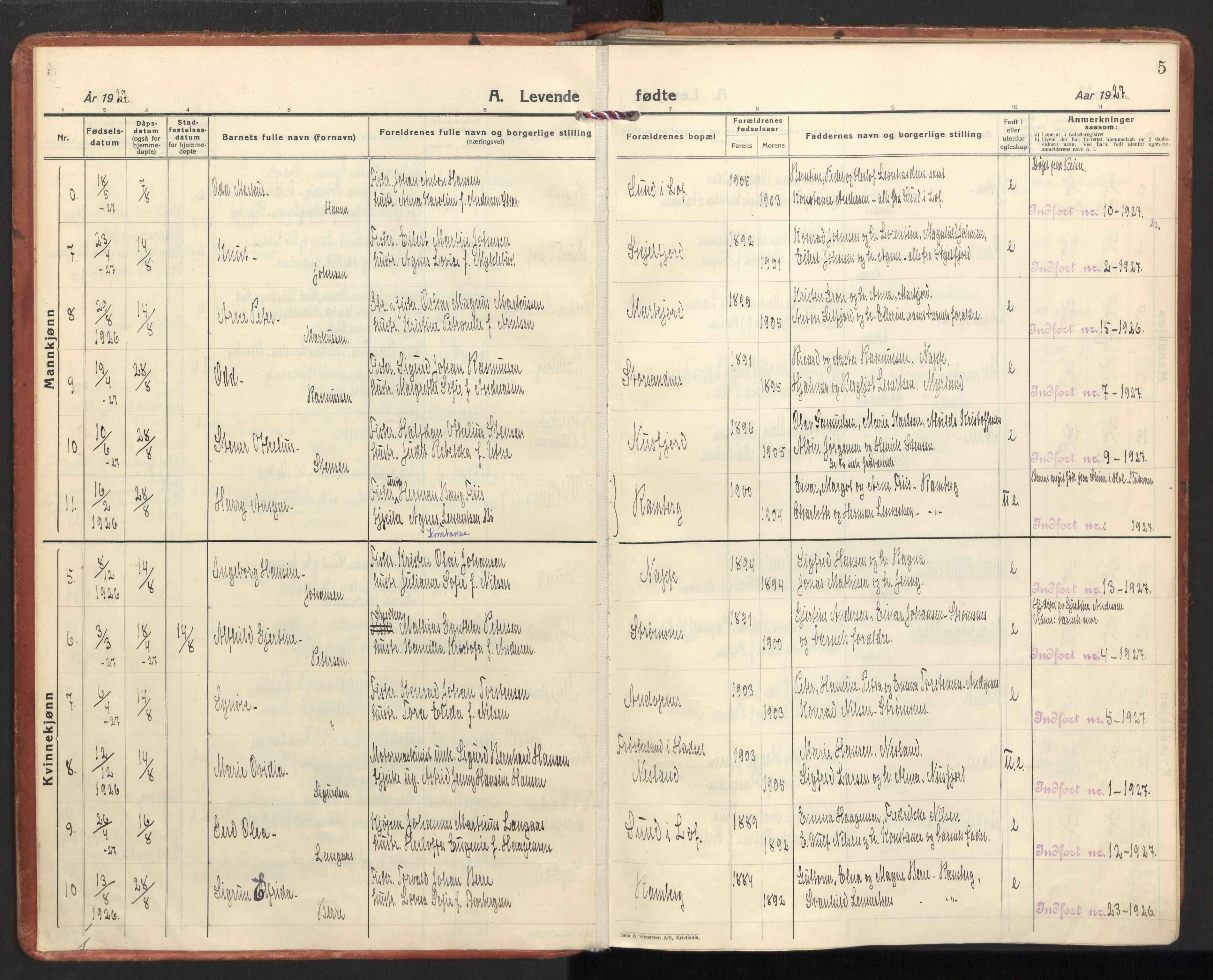 Ministerialprotokoller, klokkerbøker og fødselsregistre - Nordland, AV/SAT-A-1459/885/L1211: Parish register (official) no. 885A11, 1927-1938, p. 5