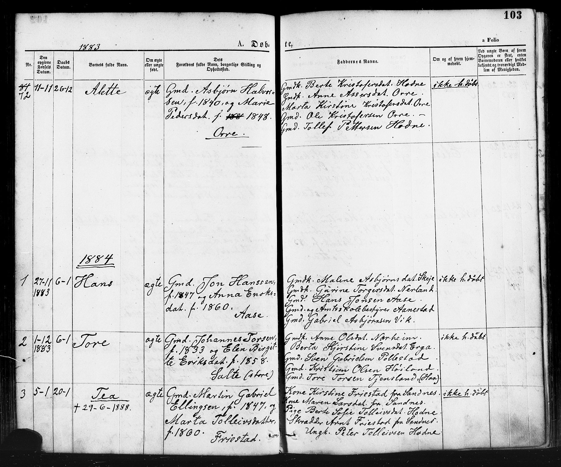 Klepp sokneprestkontor, AV/SAST-A-101803/001/3/30BA/L0006: Parish register (official) no. A 6, 1871-1885, p. 103