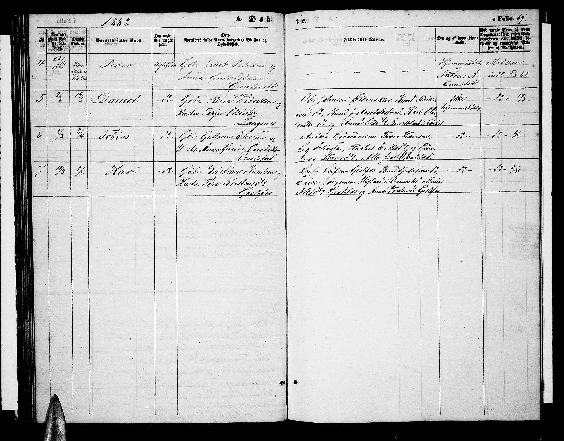 Nord-Audnedal sokneprestkontor, SAK/1111-0032/F/Fb/Fba/L0002: Parish register (copy) no. B 2, 1856-1882, p. 69
