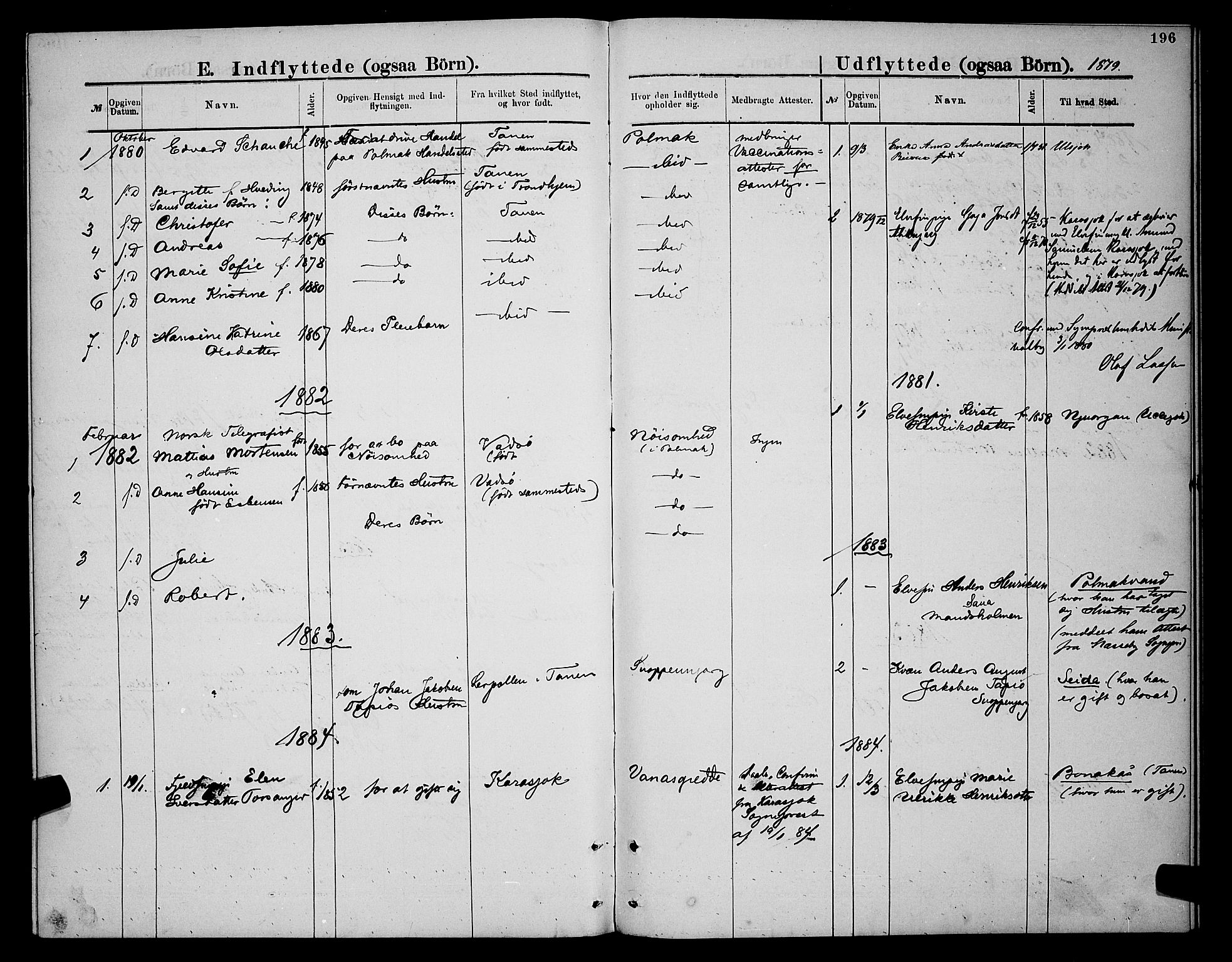 Nesseby sokneprestkontor, AV/SATØ-S-1330/H/Hb/L0007klokker: Parish register (copy) no. 7, 1877-1884, p. 196