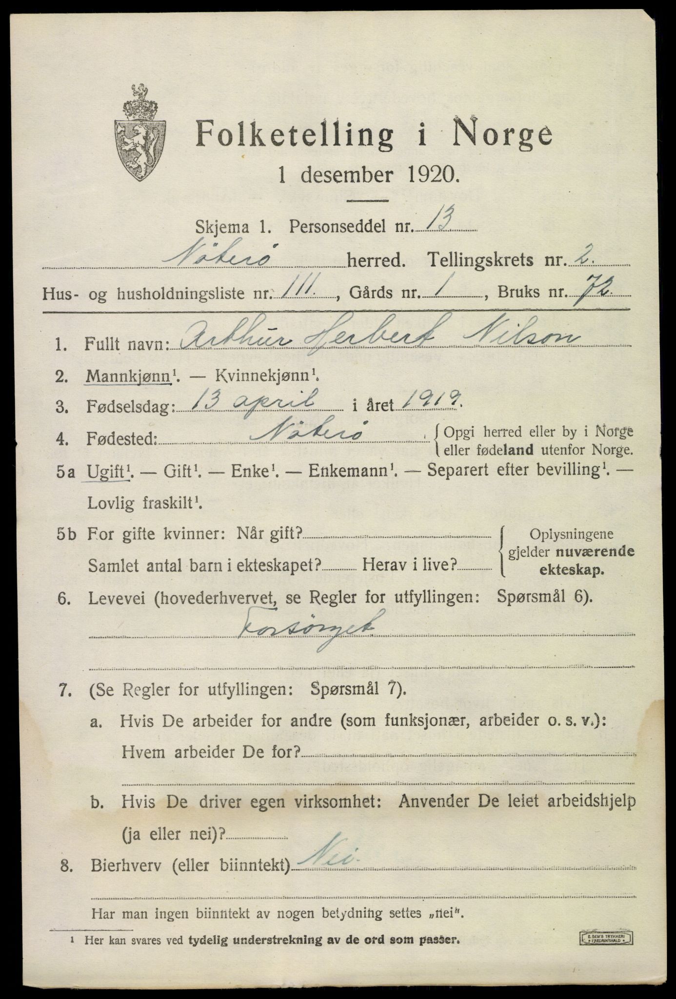 SAKO, 1920 census for Nøtterøy, 1920, p. 5553