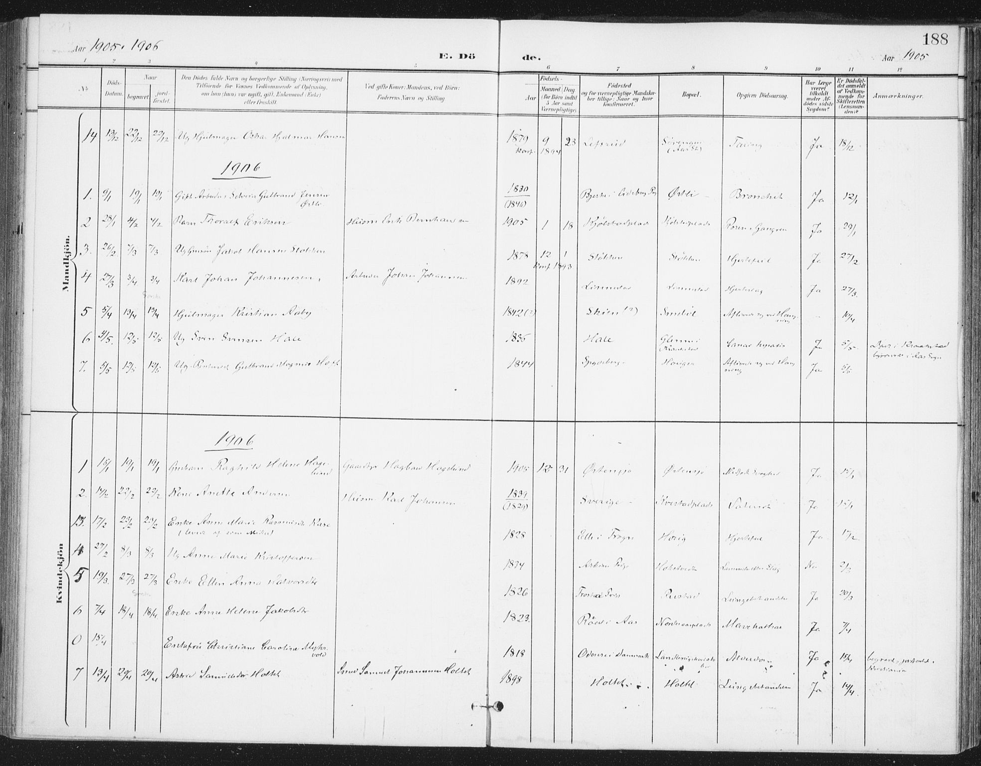 Ås prestekontor Kirkebøker, SAO/A-10894/F/Fa/L0010: Parish register (official) no. I 10, 1900-1918, p. 188
