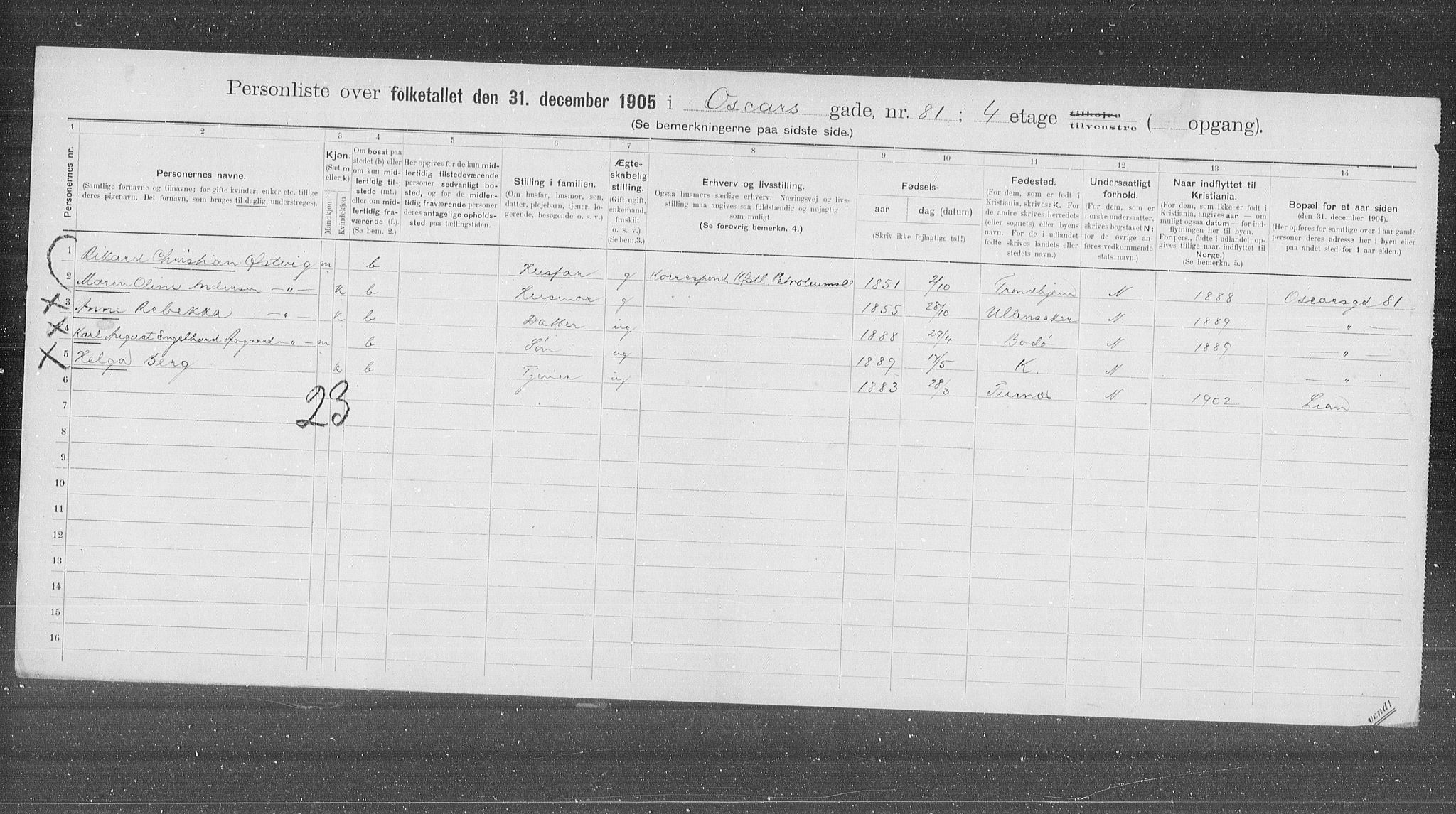 OBA, Municipal Census 1905 for Kristiania, 1905, p. 40439