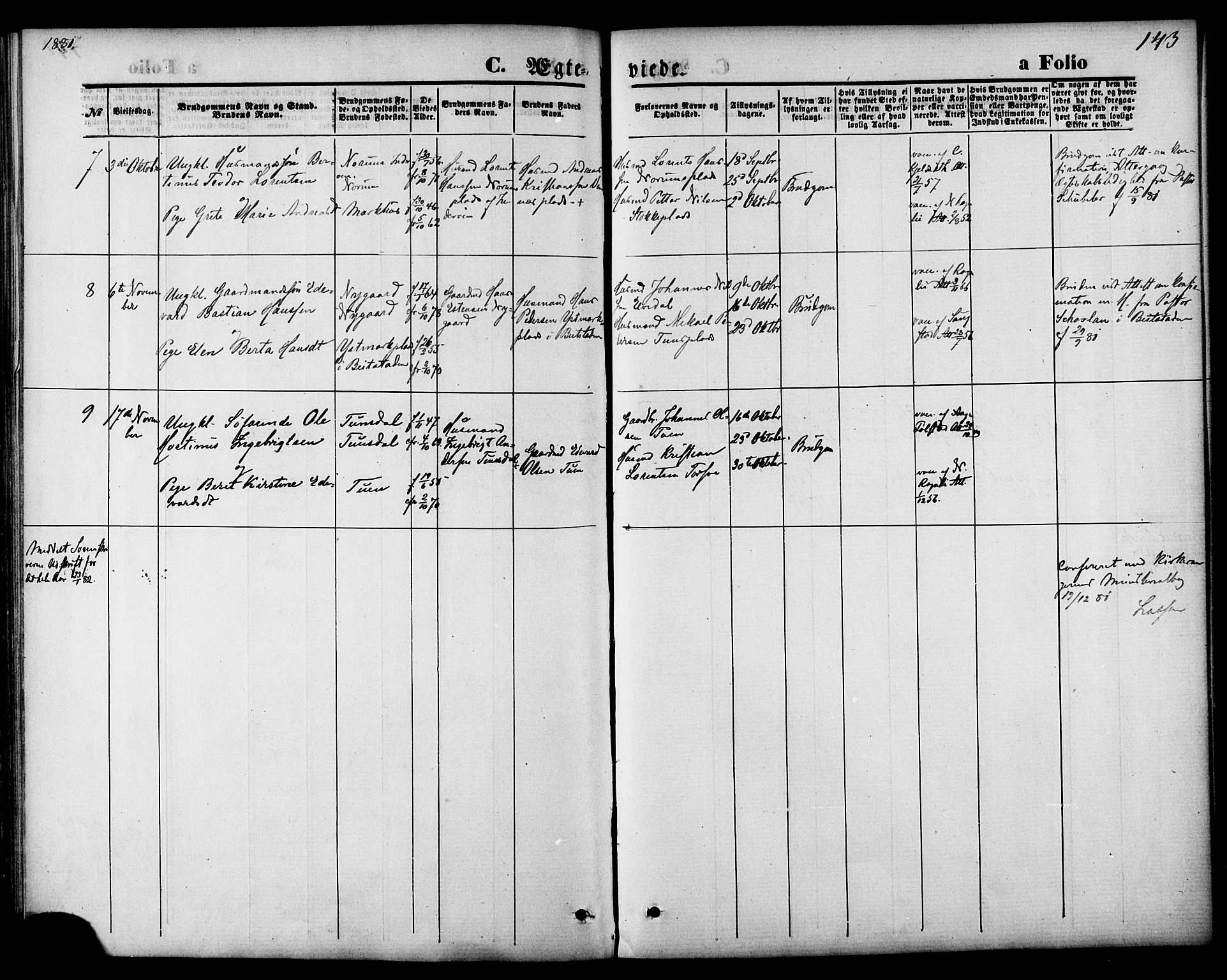 Ministerialprotokoller, klokkerbøker og fødselsregistre - Nord-Trøndelag, SAT/A-1458/744/L0419: Parish register (official) no. 744A03, 1867-1881, p. 143