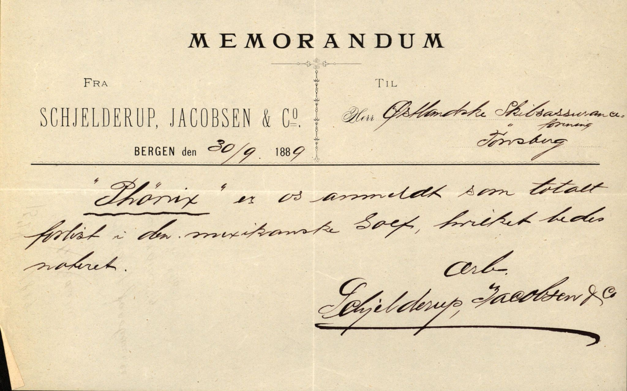 Pa 63 - Østlandske skibsassuranceforening, VEMU/A-1079/G/Ga/L0024/0001: Havaridokumenter / Norrøna, Phønic, Monark, Johan Dahll, Josephine, 1889, p. 29