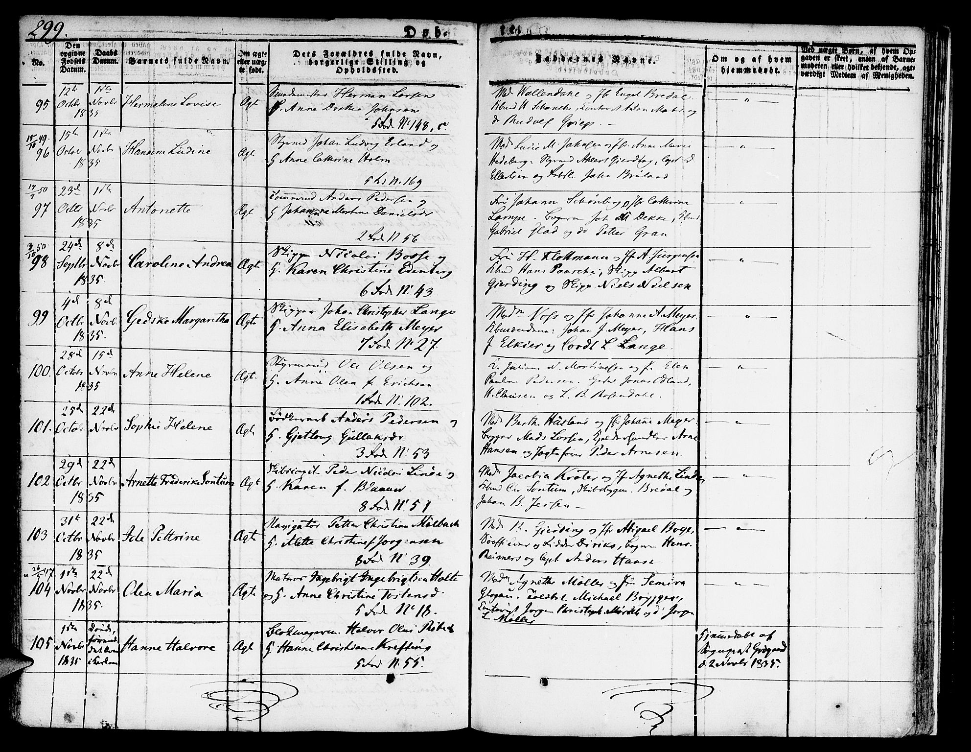 Nykirken Sokneprestembete, SAB/A-77101/H/Hab: Parish register (copy) no. A 5I, 1821-1841, p. 299