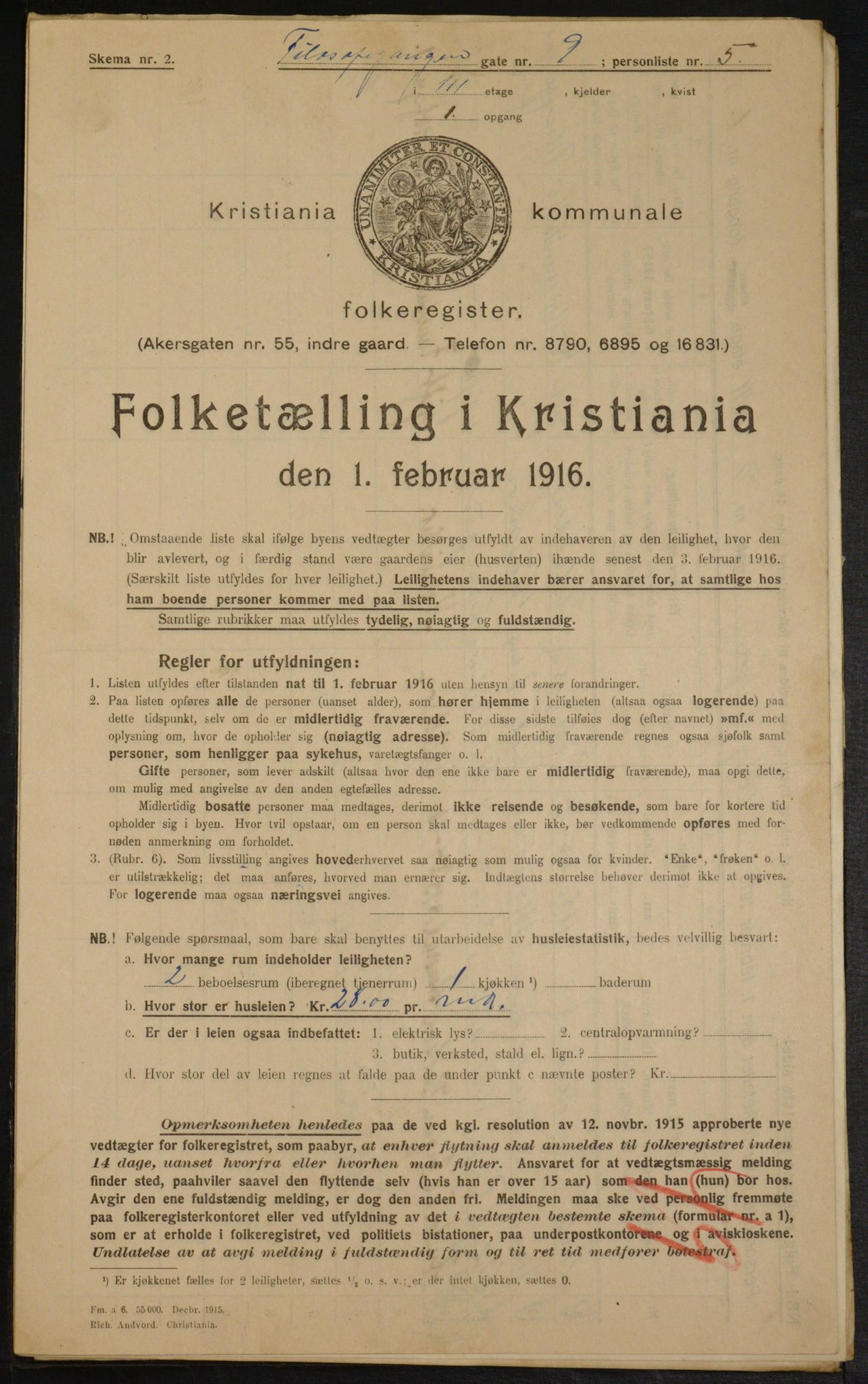 OBA, Municipal Census 1916 for Kristiania, 1916, p. 24654