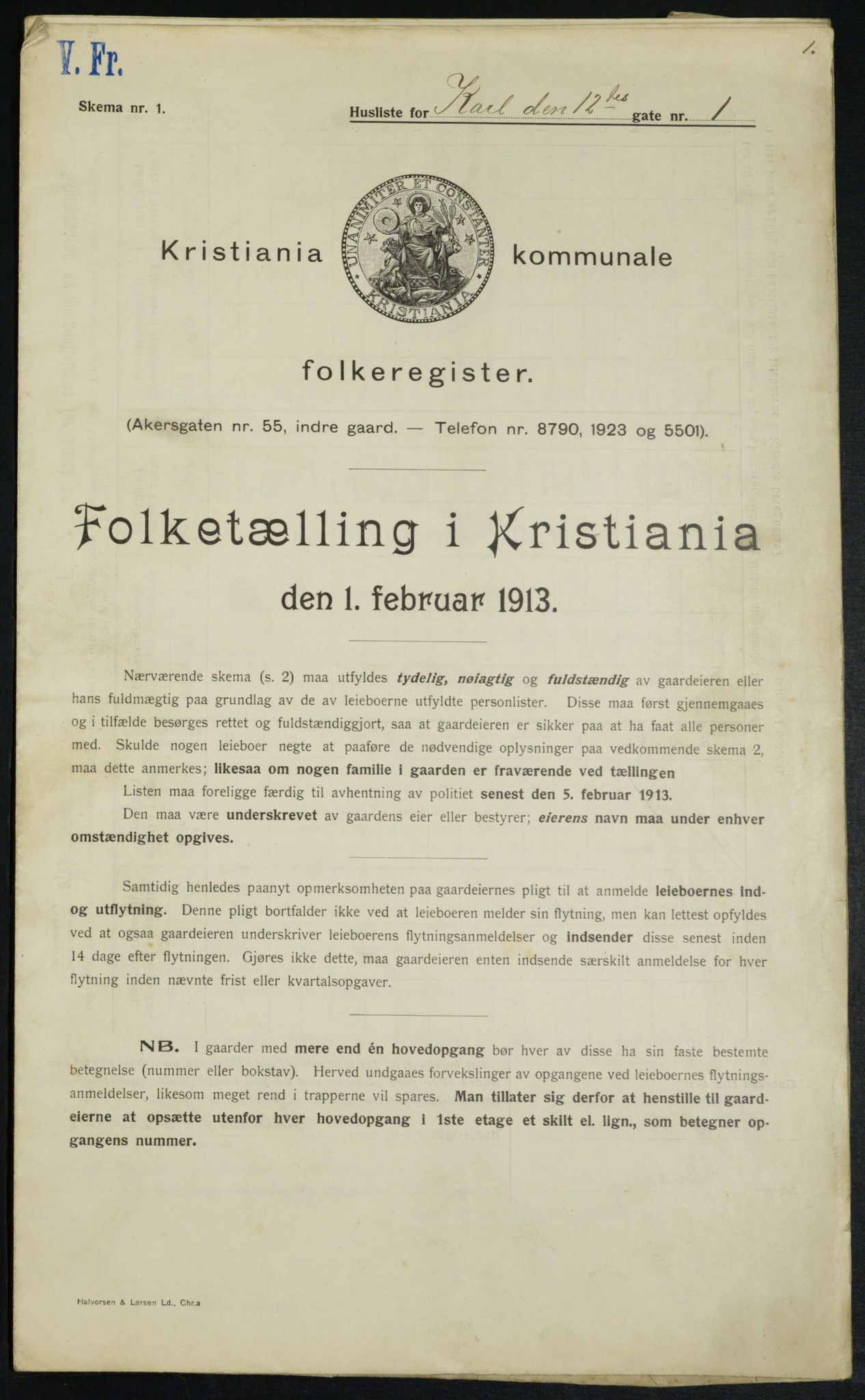 OBA, Municipal Census 1913 for Kristiania, 1913, p. 48009