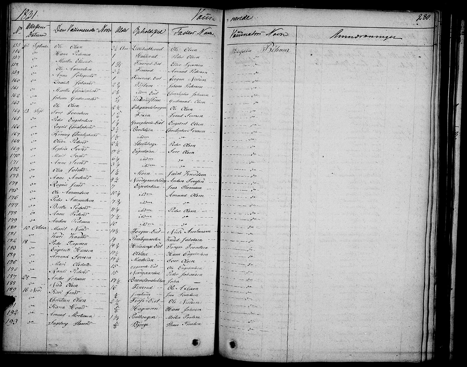 Gausdal prestekontor, SAH/PREST-090/H/Ha/Haa/L0006: Parish register (official) no. 6, 1830-1839, p. 280
