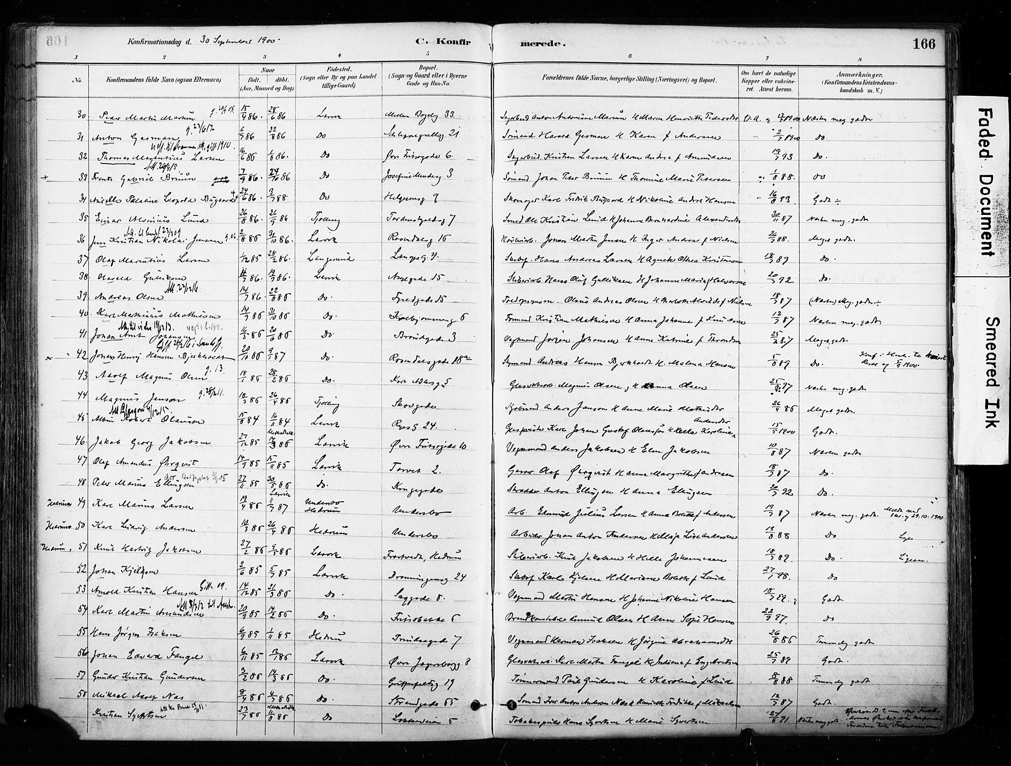 Larvik kirkebøker, AV/SAKO-A-352/F/Fa/L0008: Parish register (official) no. I 8, 1884-1902, p. 166