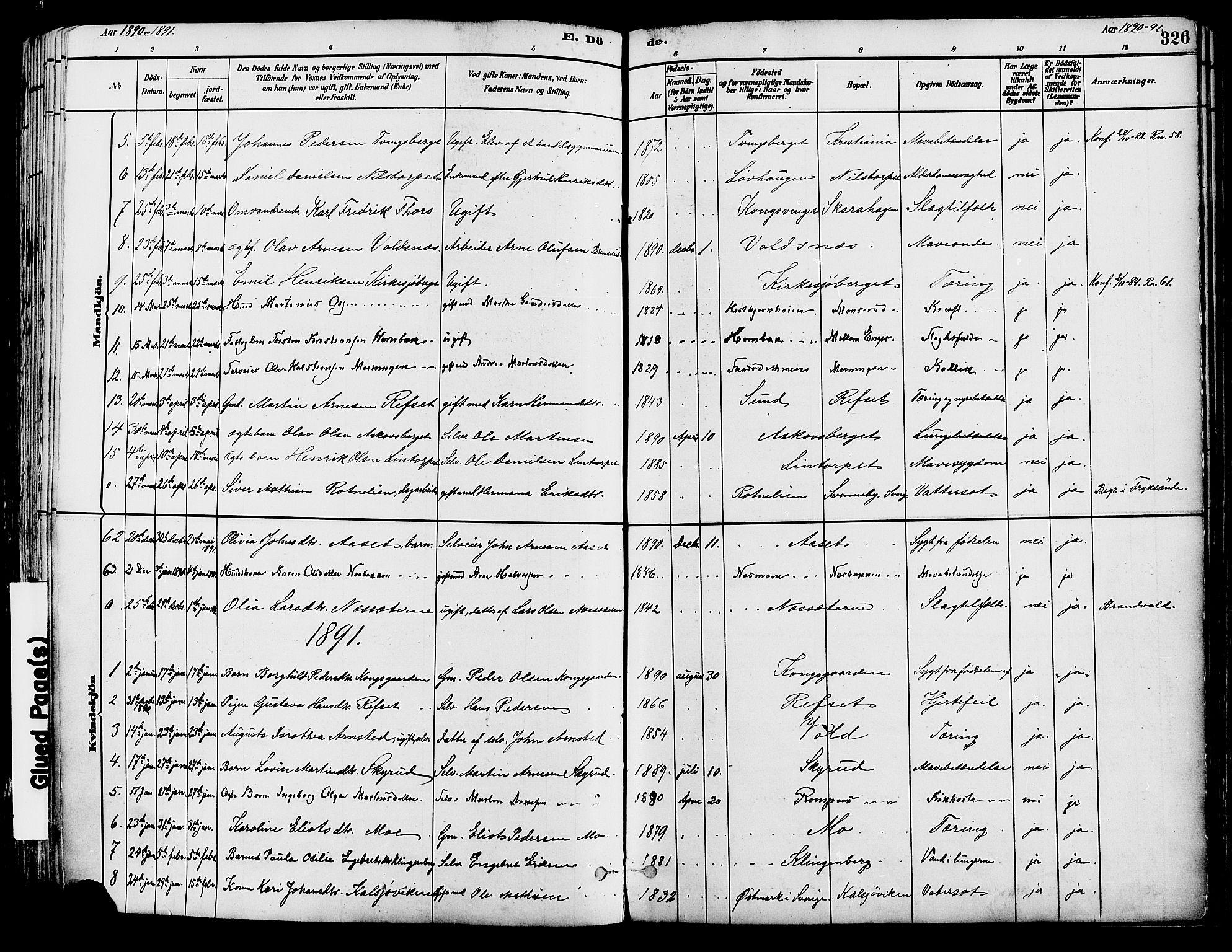 Grue prestekontor, SAH/PREST-036/H/Ha/Haa/L0012: Parish register (official) no. 12, 1881-1897, p. 326