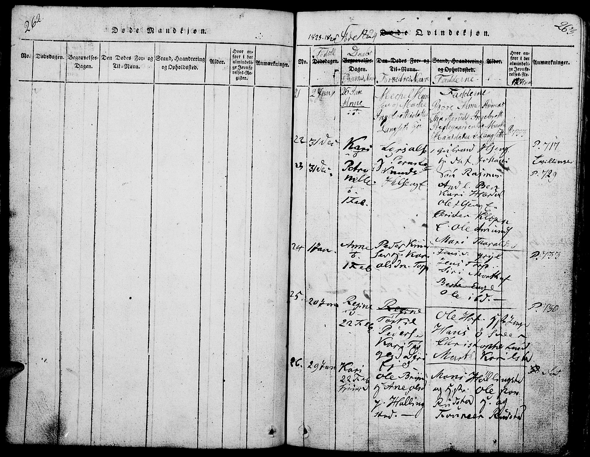 Løten prestekontor, SAH/PREST-022/L/La/L0001: Parish register (copy) no. 1, 1812-1832, p. 262-263