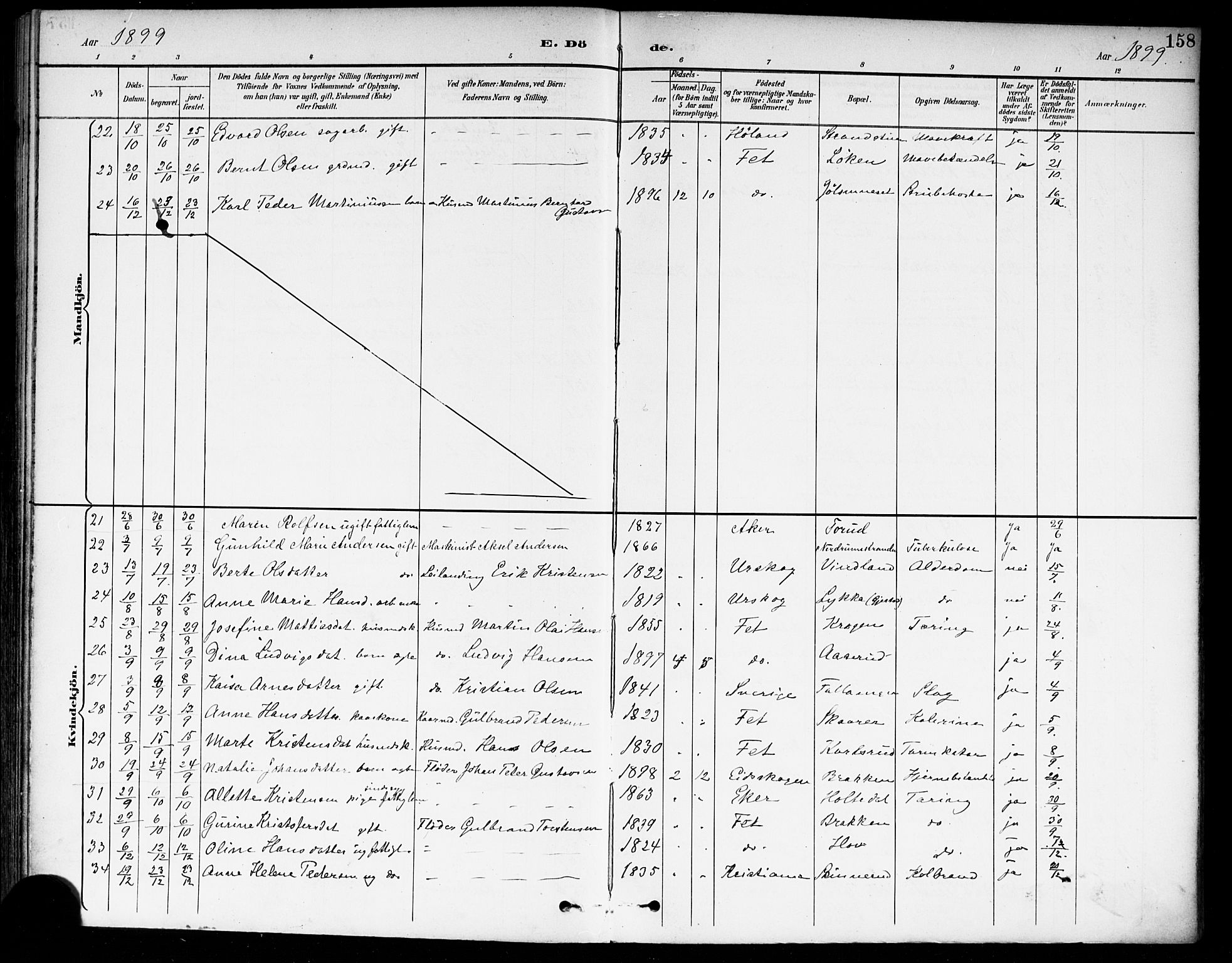 Fet prestekontor Kirkebøker, SAO/A-10370a/F/Fa/L0015: Parish register (official) no. I 15, 1892-1904, p. 158