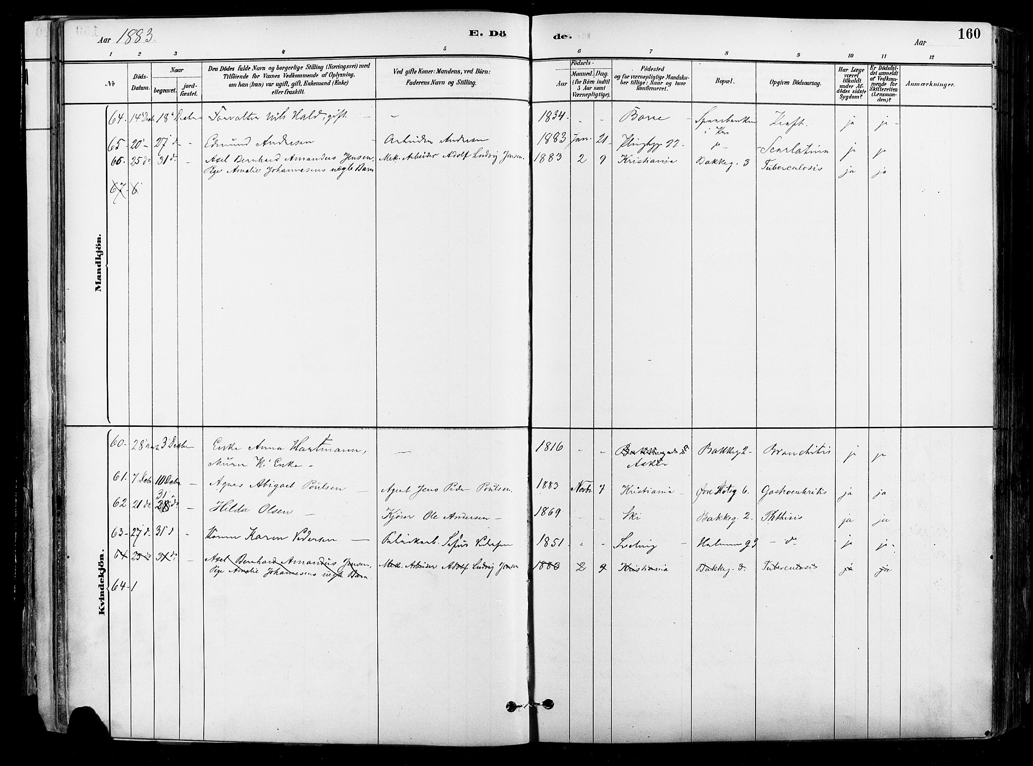 Johannes prestekontor Kirkebøker, AV/SAO-A-10852/F/Fa/L0004: Parish register (official) no. 4, 1883-1907, p. 160