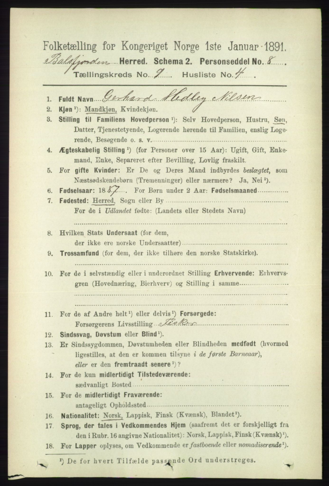 RA, 1891 census for 1933 Balsfjord, 1891, p. 3137