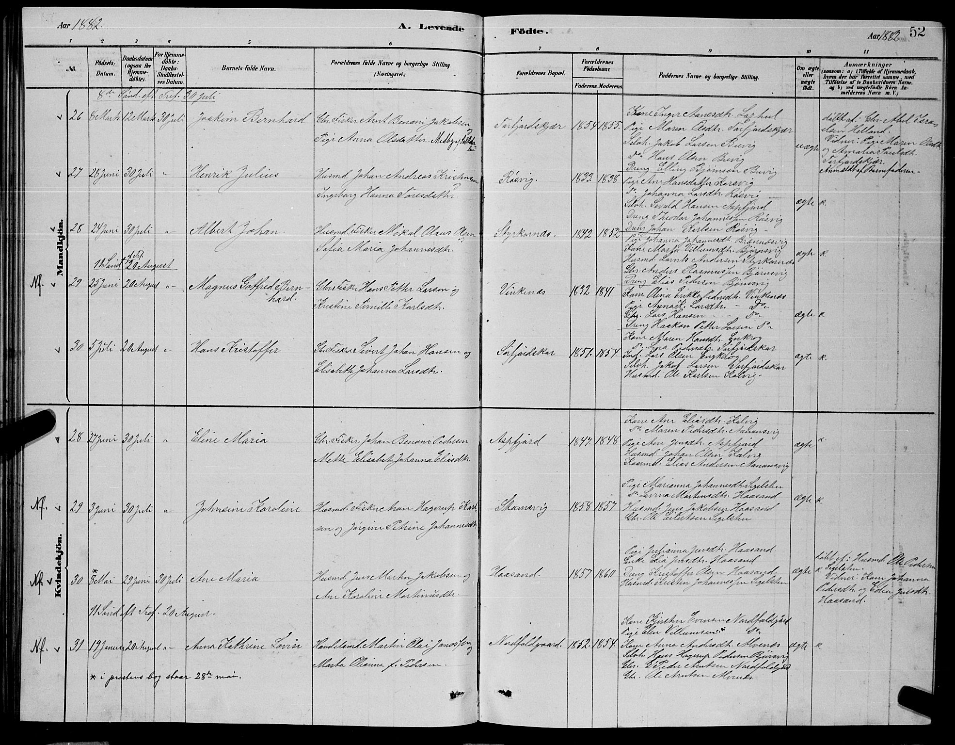 Ministerialprotokoller, klokkerbøker og fødselsregistre - Nordland, AV/SAT-A-1459/853/L0776: Parish register (copy) no. 853C04, 1878-1889, p. 52