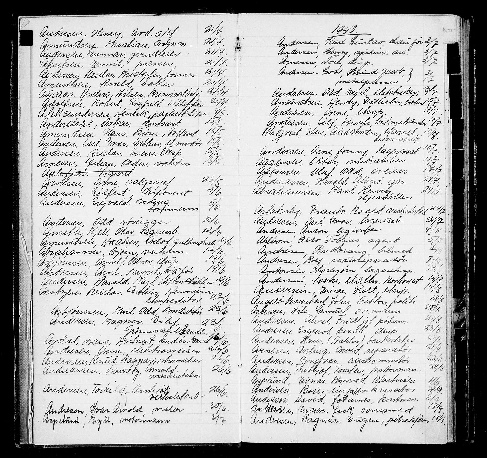 Oslo byfogd avd. I, AV/SAO-A-10220/L/La/L0006: Vigselsregister, 1943-1946, p. 7
