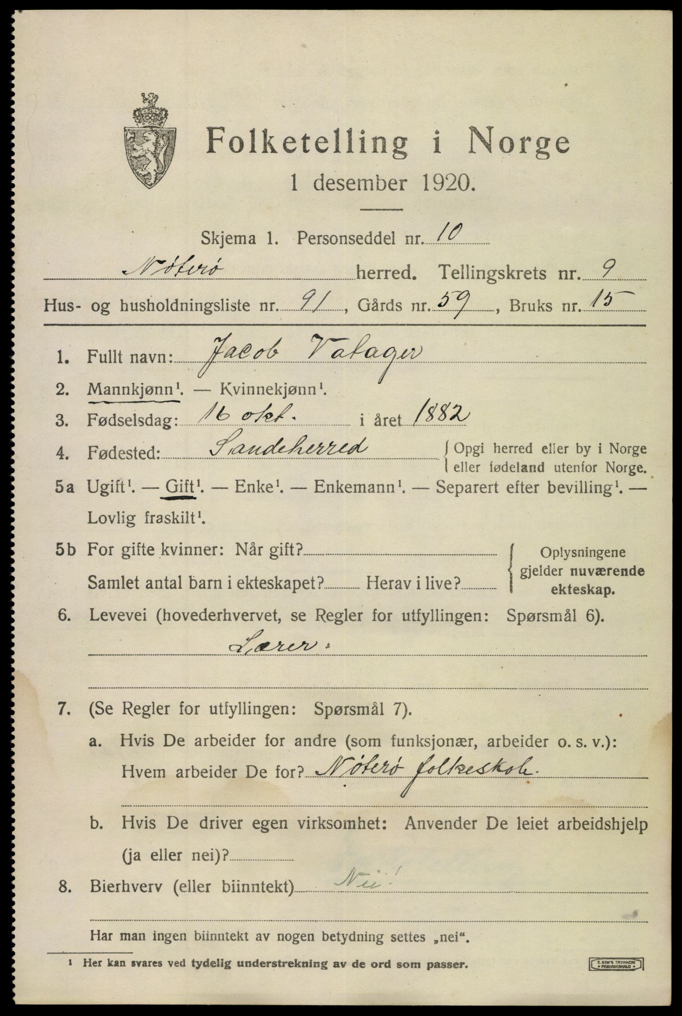 SAKO, 1920 census for Nøtterøy, 1920, p. 12325
