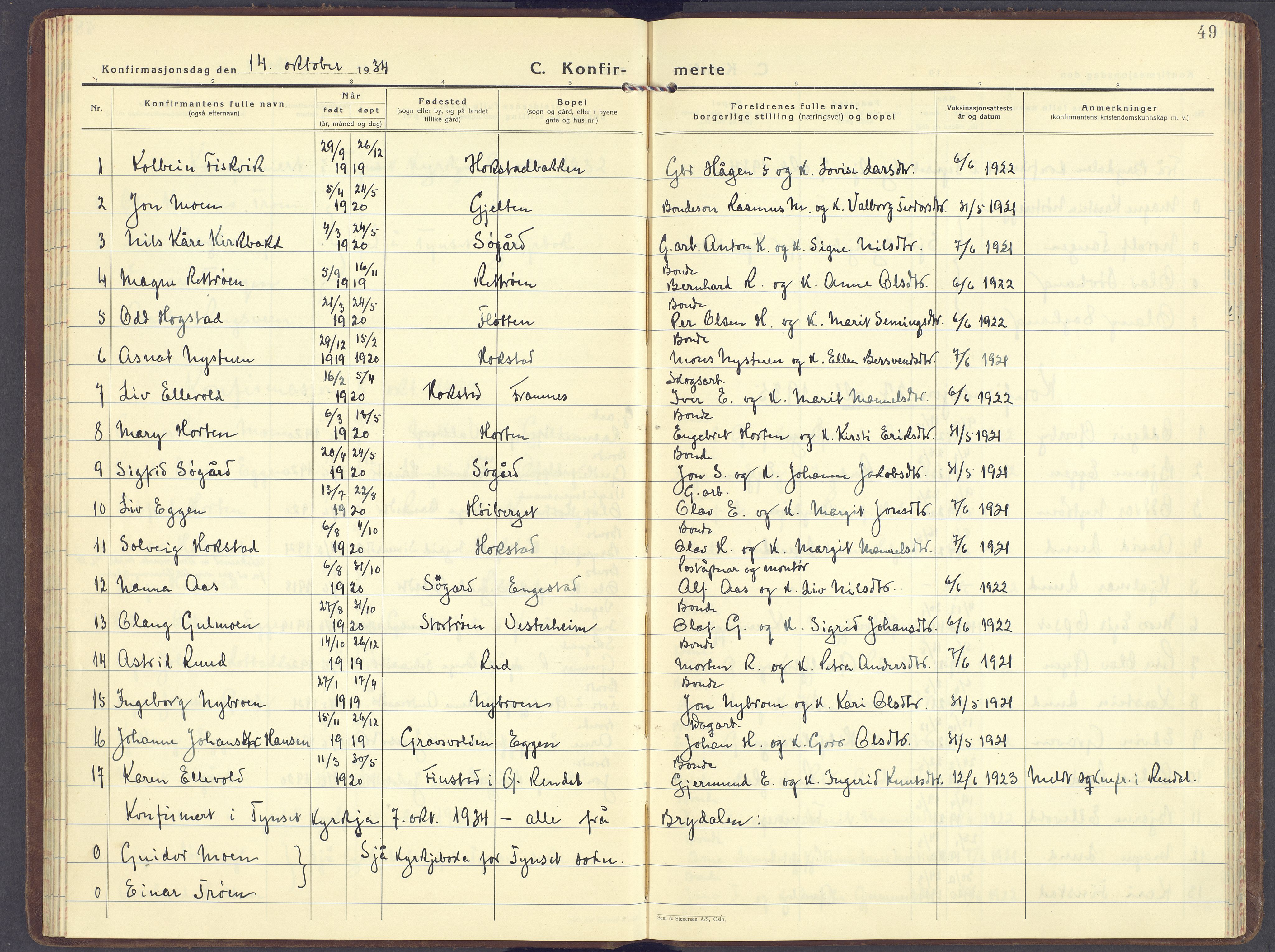 Tynset prestekontor, AV/SAH-PREST-058/H/Ha/Haa/L0029: Parish register (official) no. 29, 1930-1946, p. 49