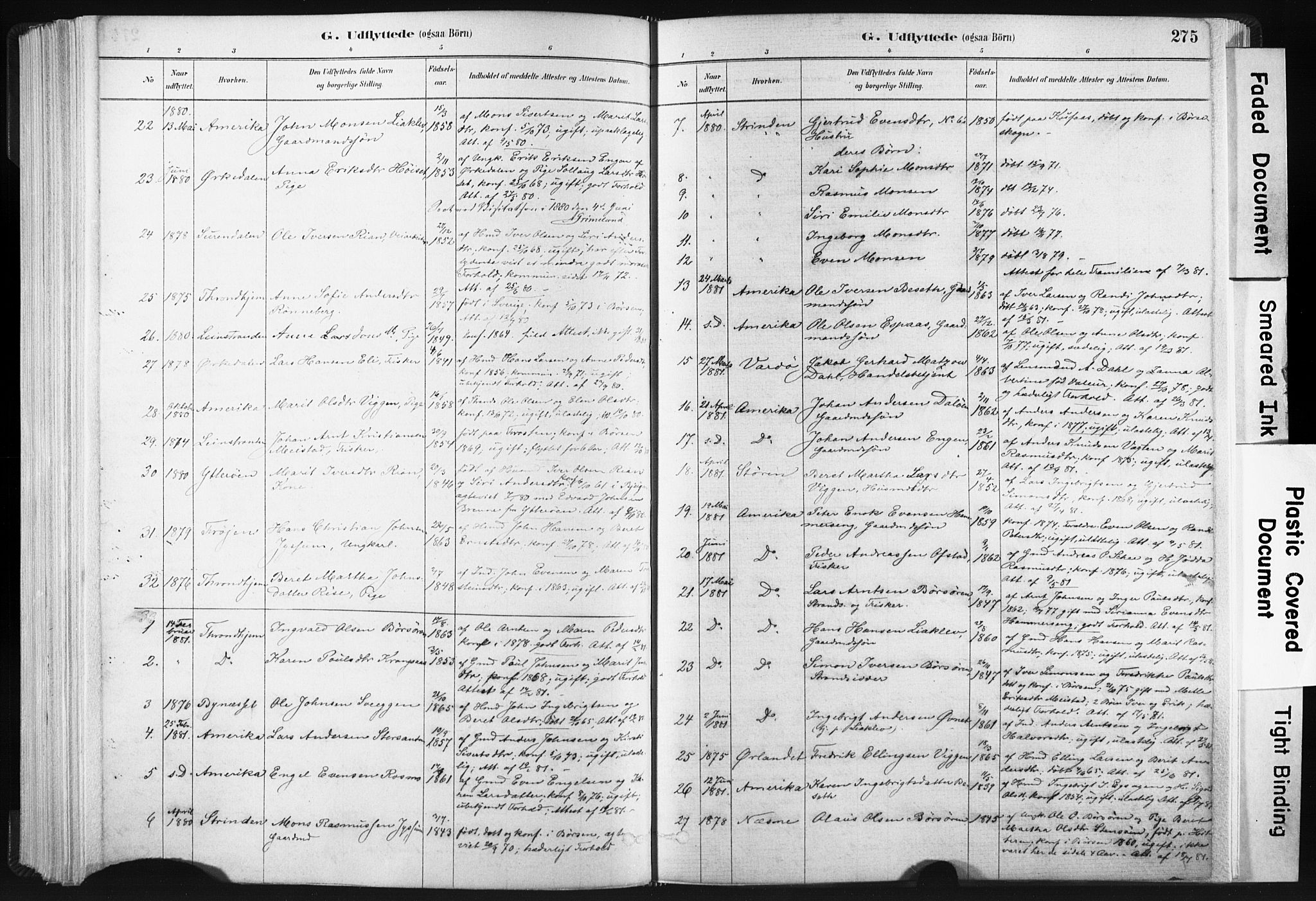 Ministerialprotokoller, klokkerbøker og fødselsregistre - Sør-Trøndelag, SAT/A-1456/665/L0773: Parish register (official) no. 665A08, 1879-1905, p. 275