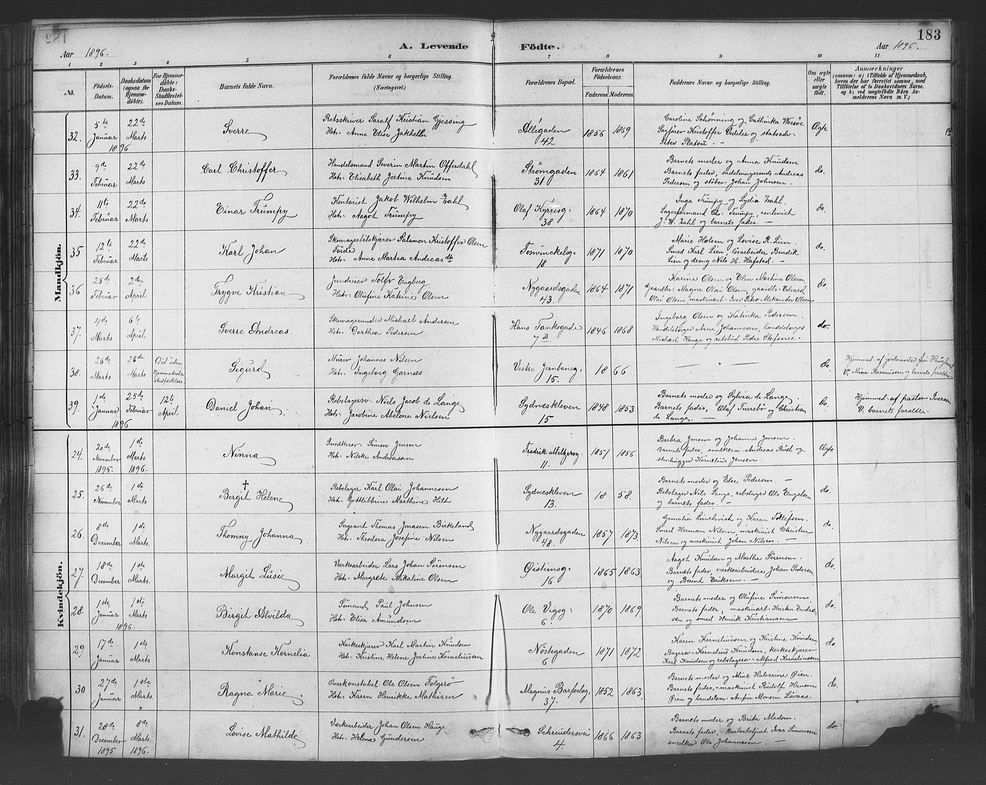 Johanneskirken sokneprestembete, AV/SAB-A-76001/H/Hab: Parish register (copy) no. A 1, 1885-1900, p. 183